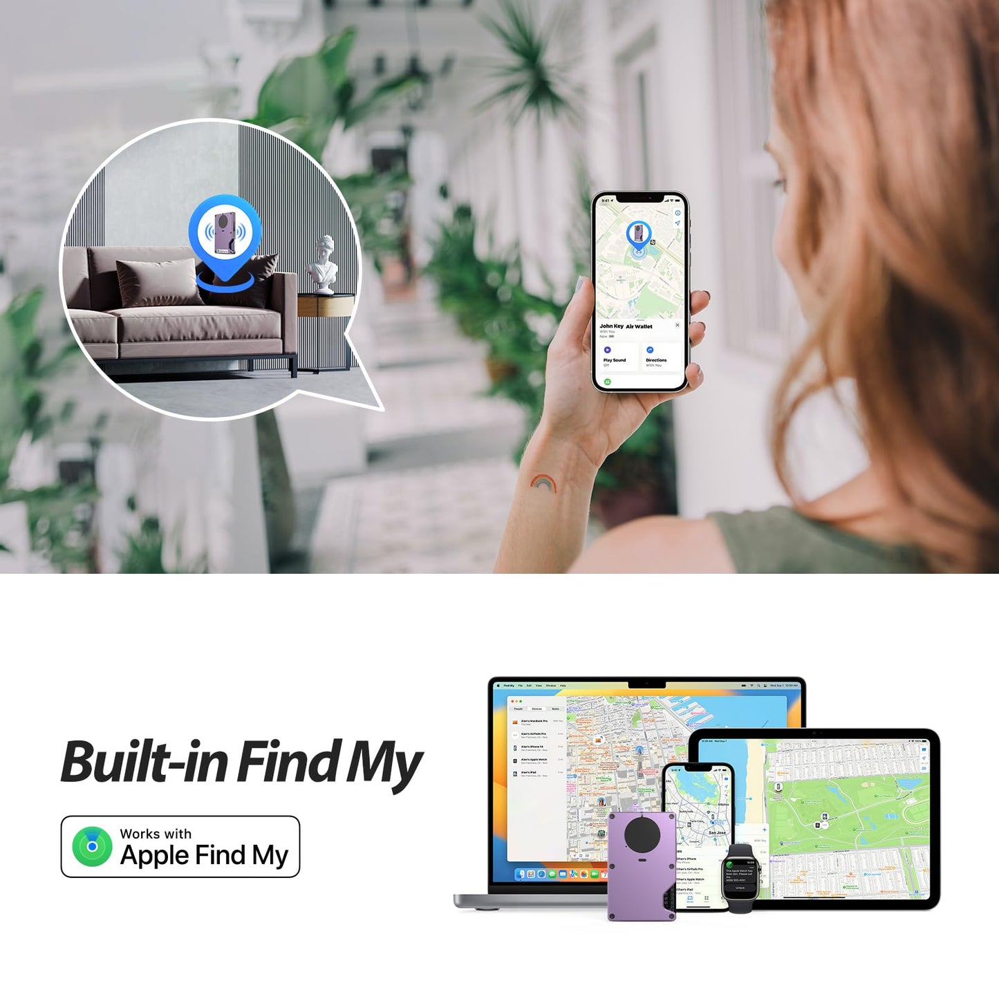 Air Wallet for women, Built-in Tracker Slim Wallet, Smart Wallet with Money Clip, Compatible with FindMy Network(iOS Only), Anti-Theft Card Holder, *Gift for Women (Tracker Wallet, Macaron purple)