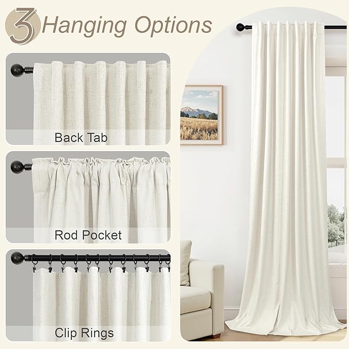 Pitalk Natural Linen Blackout Curtains 60 Inch Length 2 Panels Set 5FT 5 FT Long for Bedroom Living Room Cream Ivory Black Out Window Drapes Thermal Insulated Burlap Decor 42 x 60 Inches Long Back Tab