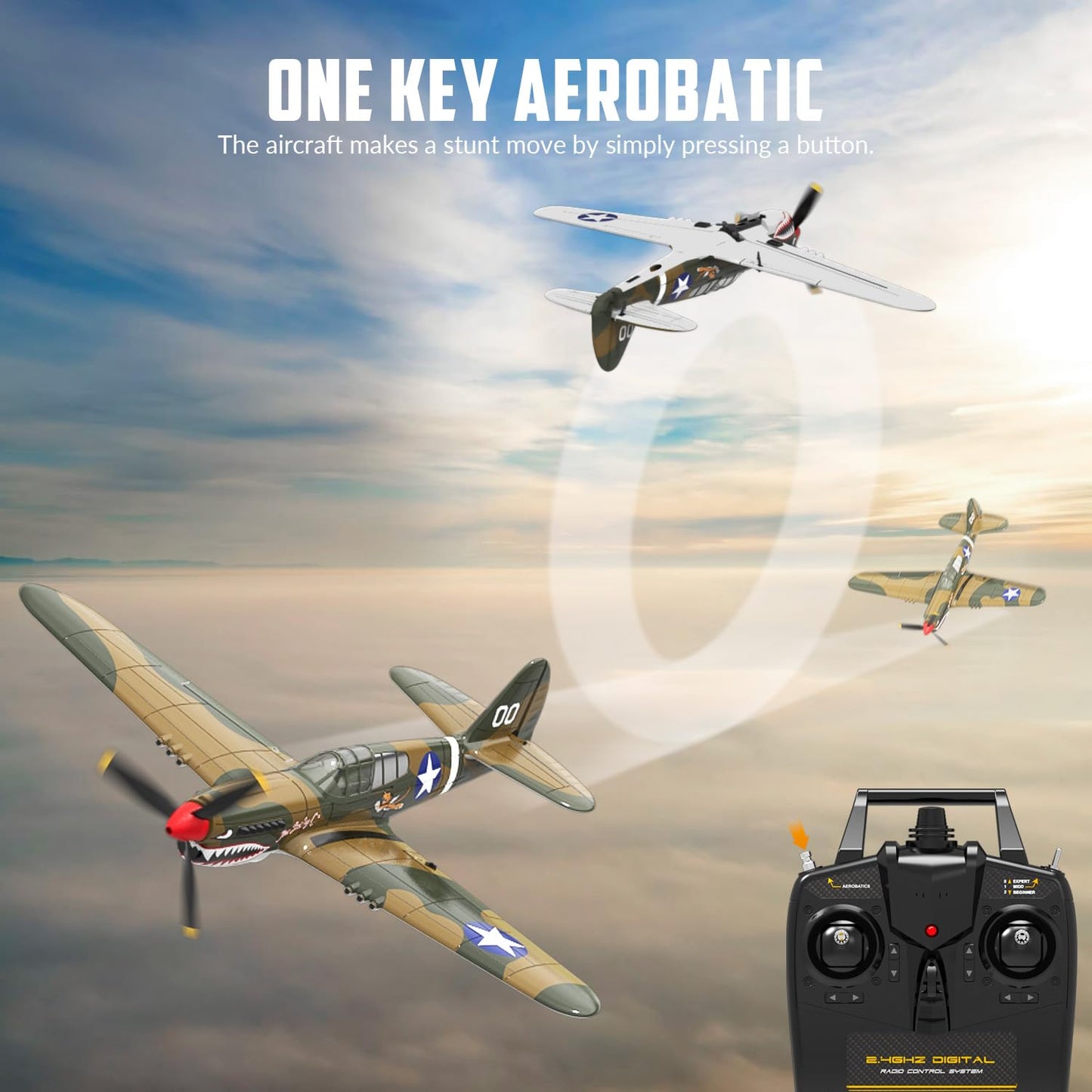 volantexrc RC Plane, 4 Channel Remote Control Airplane Fighter P40 with Aileron, 6-Axis Gyro, Aerobatics for Adults