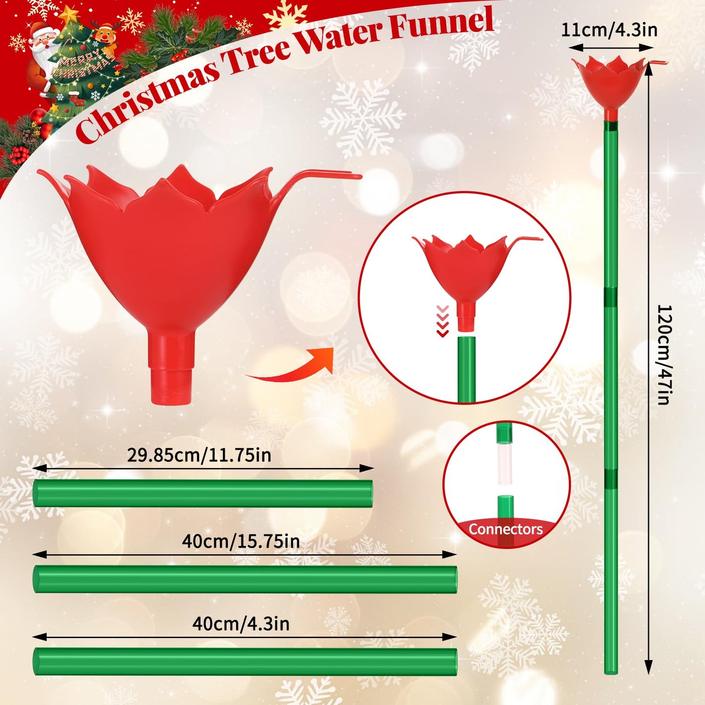 4 Pack 48 Inch Clear Christmas Tree Watering Funnel with Long Plastic Tube Watering System for Large Indoor Outdoor Xmas Tree Prevents Fire