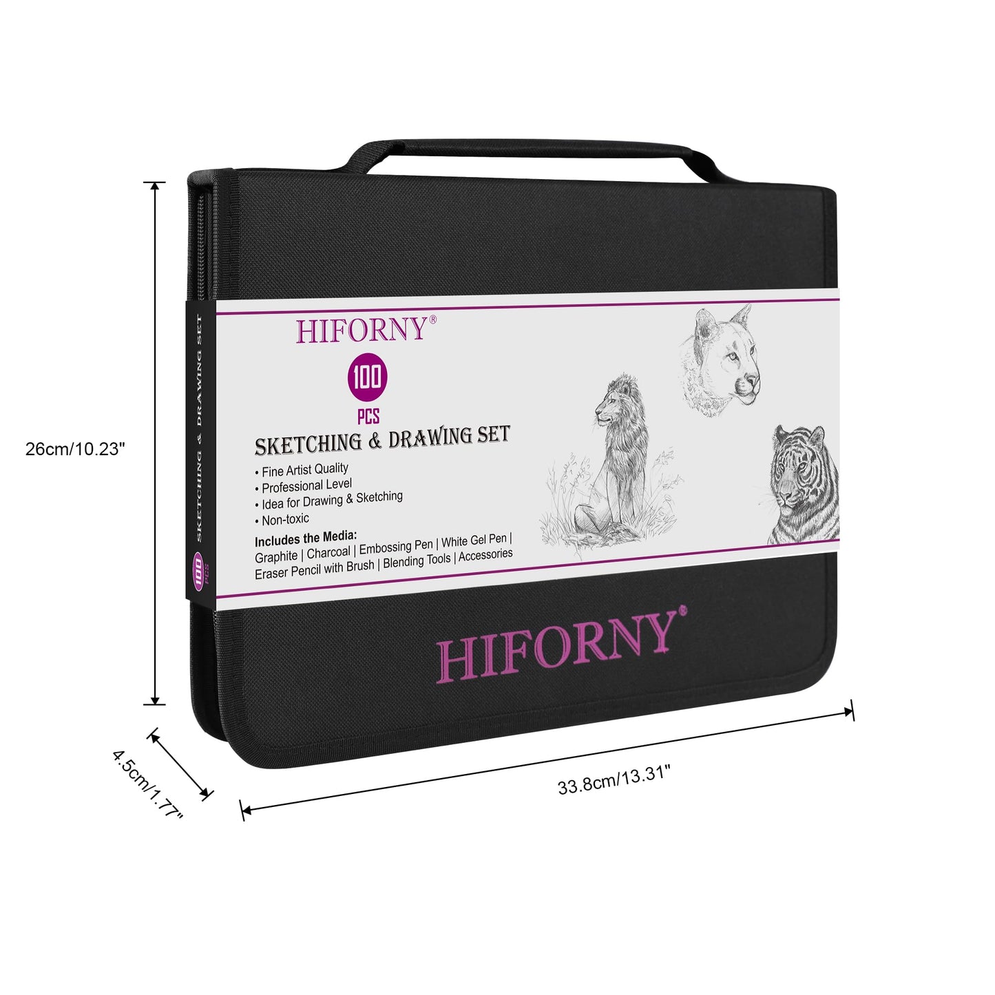 HIFORNY 100 PCS Drawing Set Sketching Kit,Sketch Pencils Art Supplies with Graphite,Charcoal,Blending Tools & Accessories,Portable Zippered Travel Case for Artists & Beginners