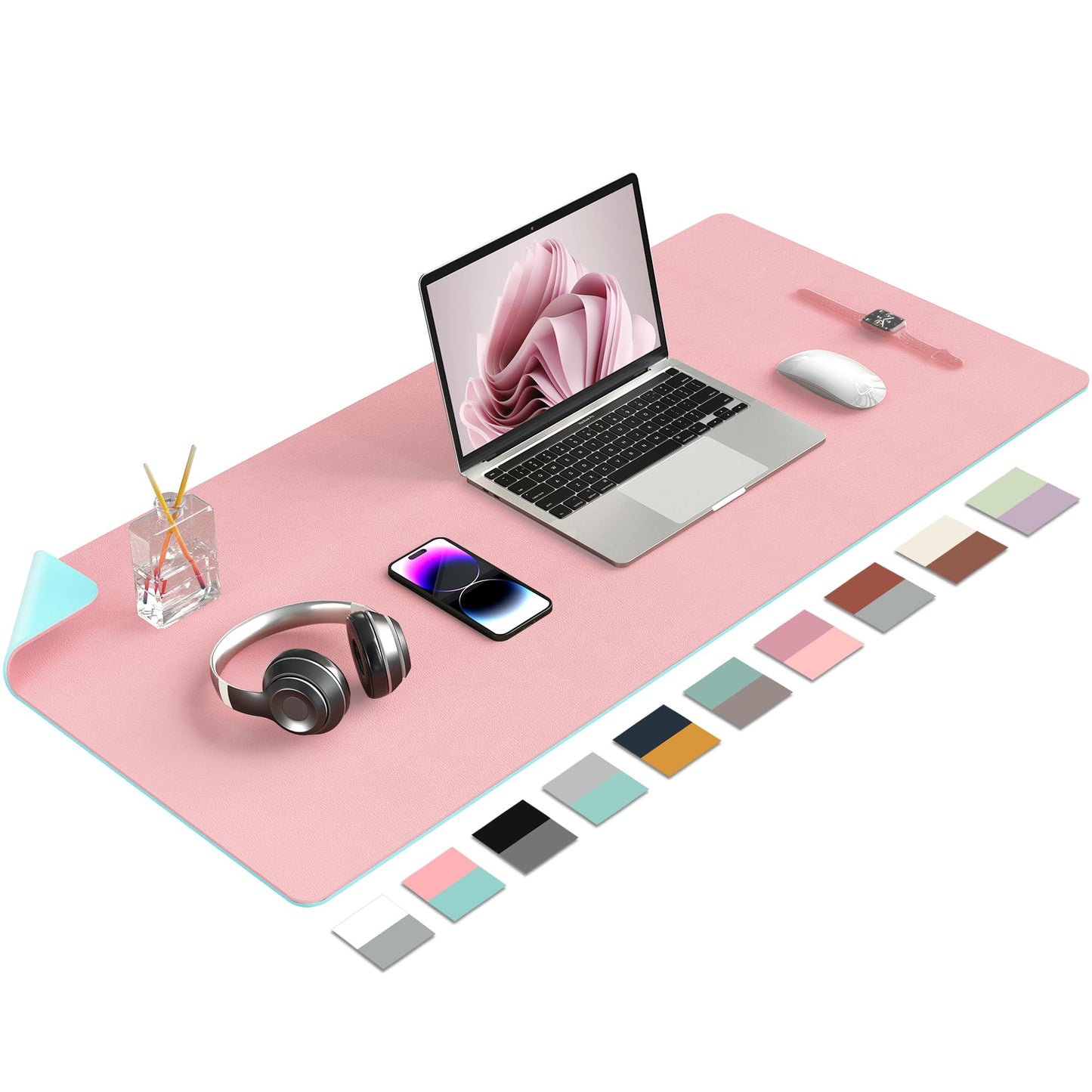 Desk Mat Large Protector Pad - Multifunctional Dual-Sided Office Desk Pad,Smooth Surface Soft Mouse Pad, Waterproof Desk Mat for Desktop, Pu Leather Desk Cover for Office/Home(Pink, 36" x 17")