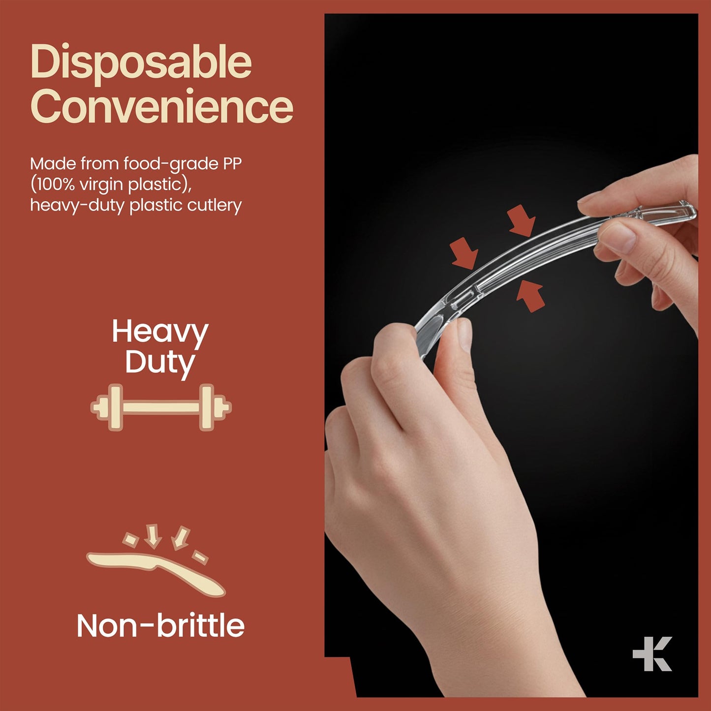 Bakken Disposable Cutlery Set 180 Pieces Knives, Heavy Duty Plastic Silverware, BPA-Free Food-Grade Materials, Heat-Resistant, Reusable Utensils for Parties, Catering, BBQs, and Everyday Use, Clear