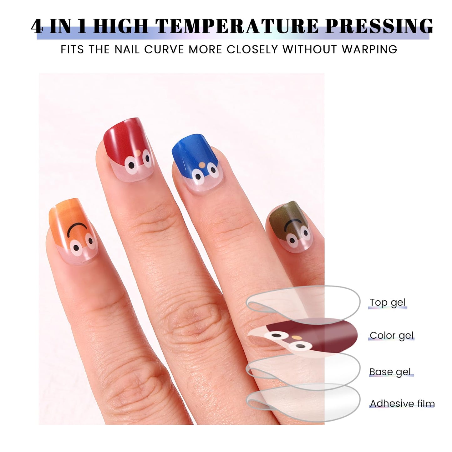 OAUEE Semi Cured Gel Nail Strips | Gel Nail Stickers with UV Light Required | Salon Quality, Easy Application and Removal（Colorful Faces）
