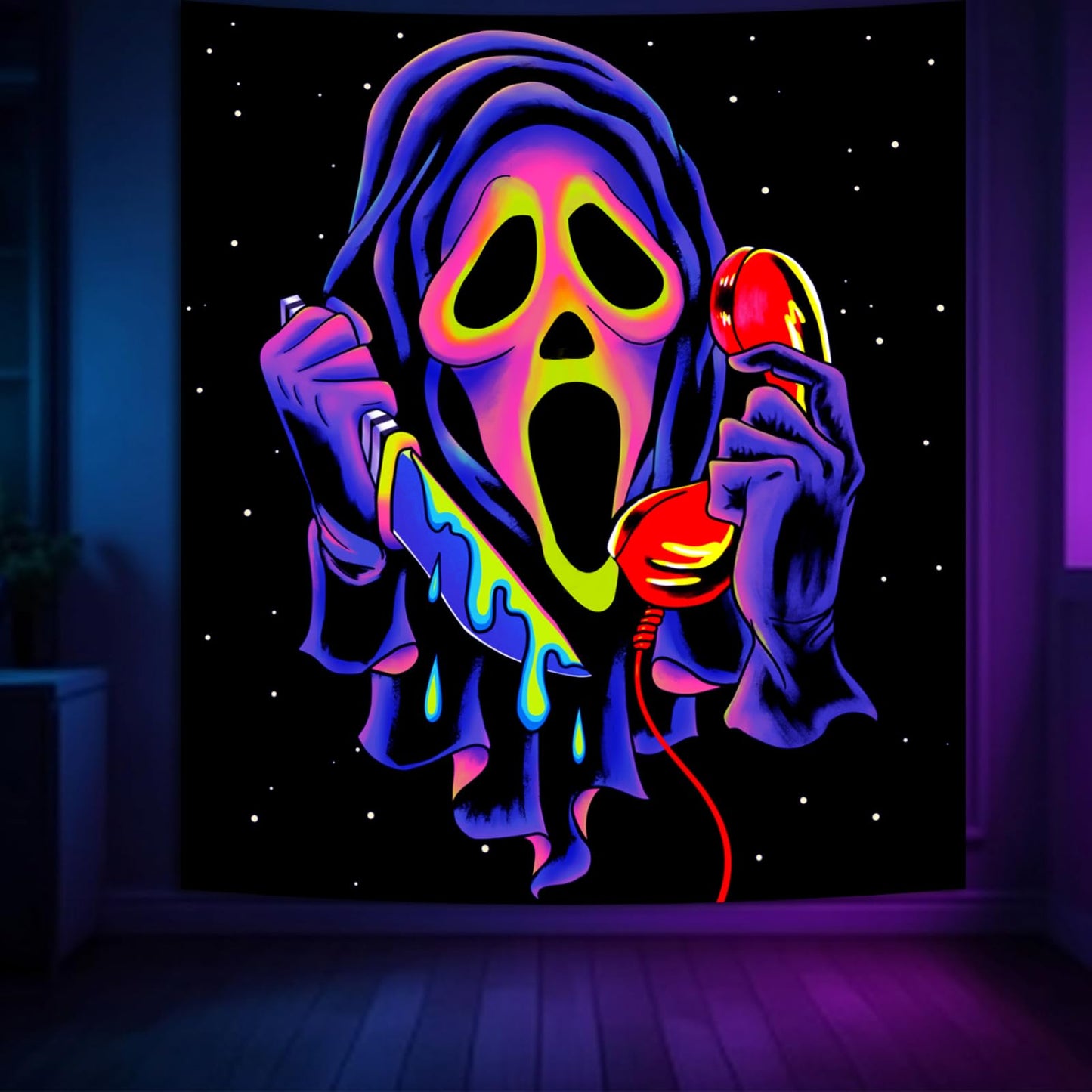 SparkLia Blacklight Horror Skull Tapestry, UV Reactive Neon Scary Face Wall Hanging, Glow in the Dark Spooky Decor for Bedroom, Gaming Room Party Decor - 51" x 59"