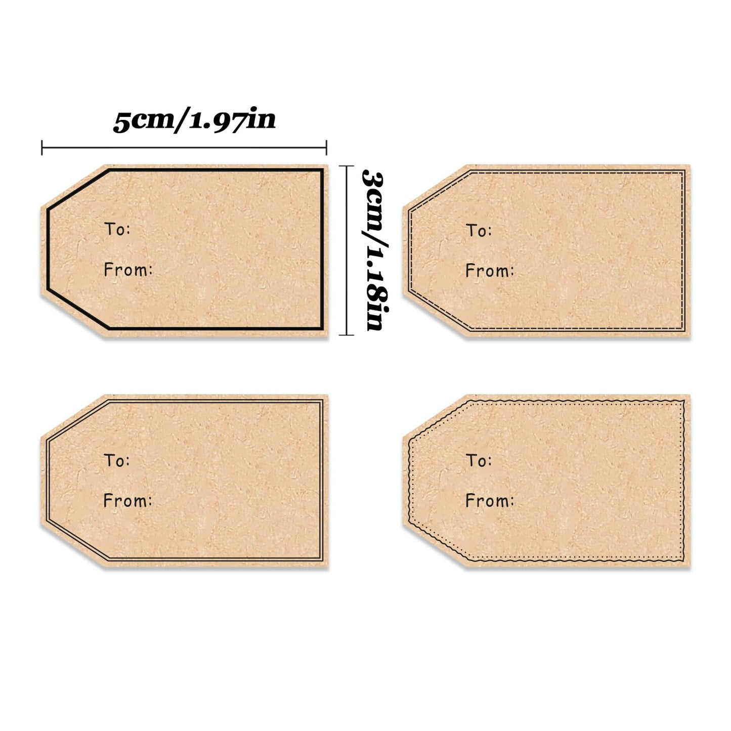 500 PCS Gift Tag Stickers, 1.18" x 2" Brown Kraft to and from Gift Name Labels, 4 Different Design, Self Adhesive Christmas Tags Valentines Day Stickers Holiday Present Stickers