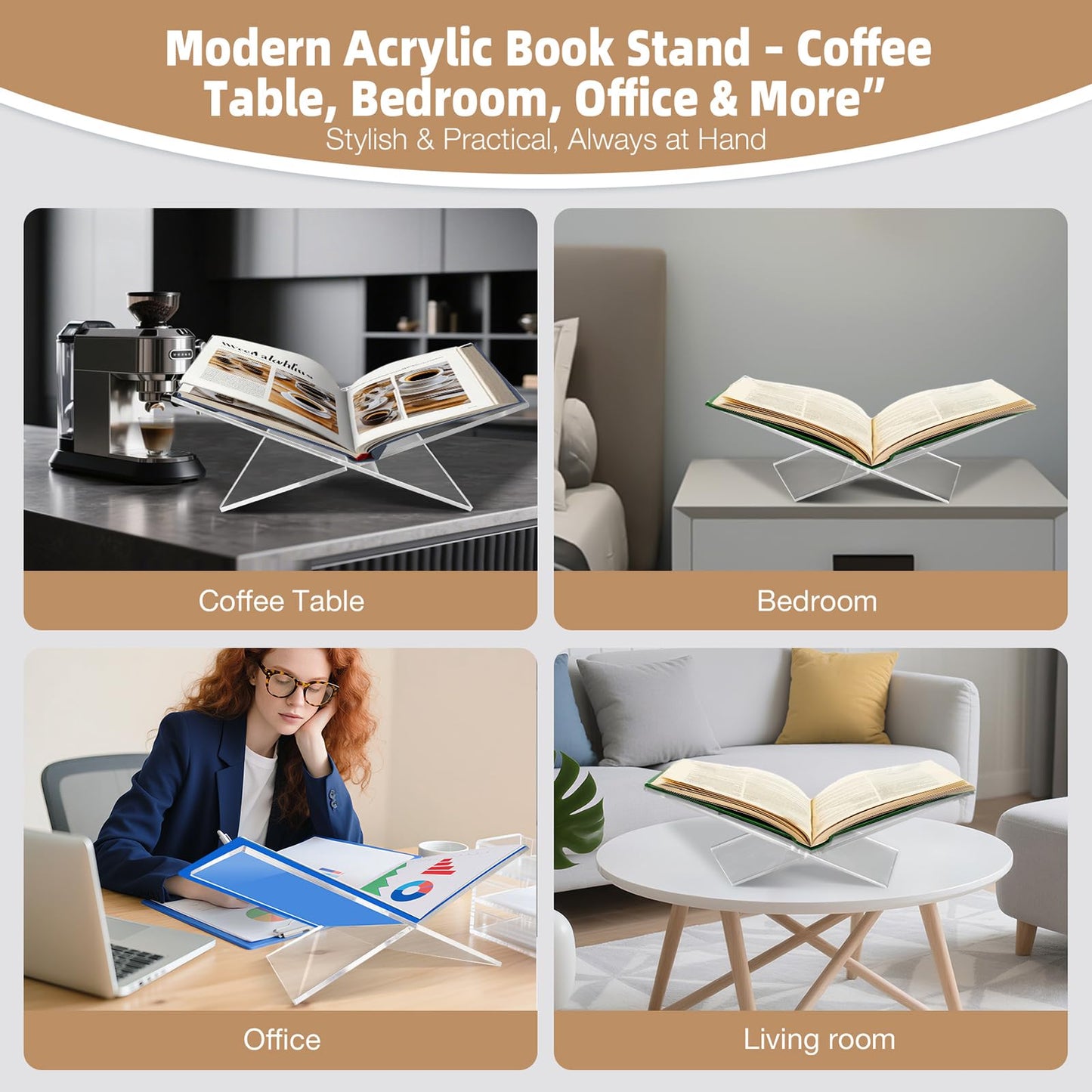 Clear Acrylic Book Stand – Large 12.6 x 6.7 x 5 in Book Holder for Cookbooks, Bibles, Art & Coffee Table Display | 2-Piece Cross Frame Design, Sturdy 0.2in Transparent Acrylic