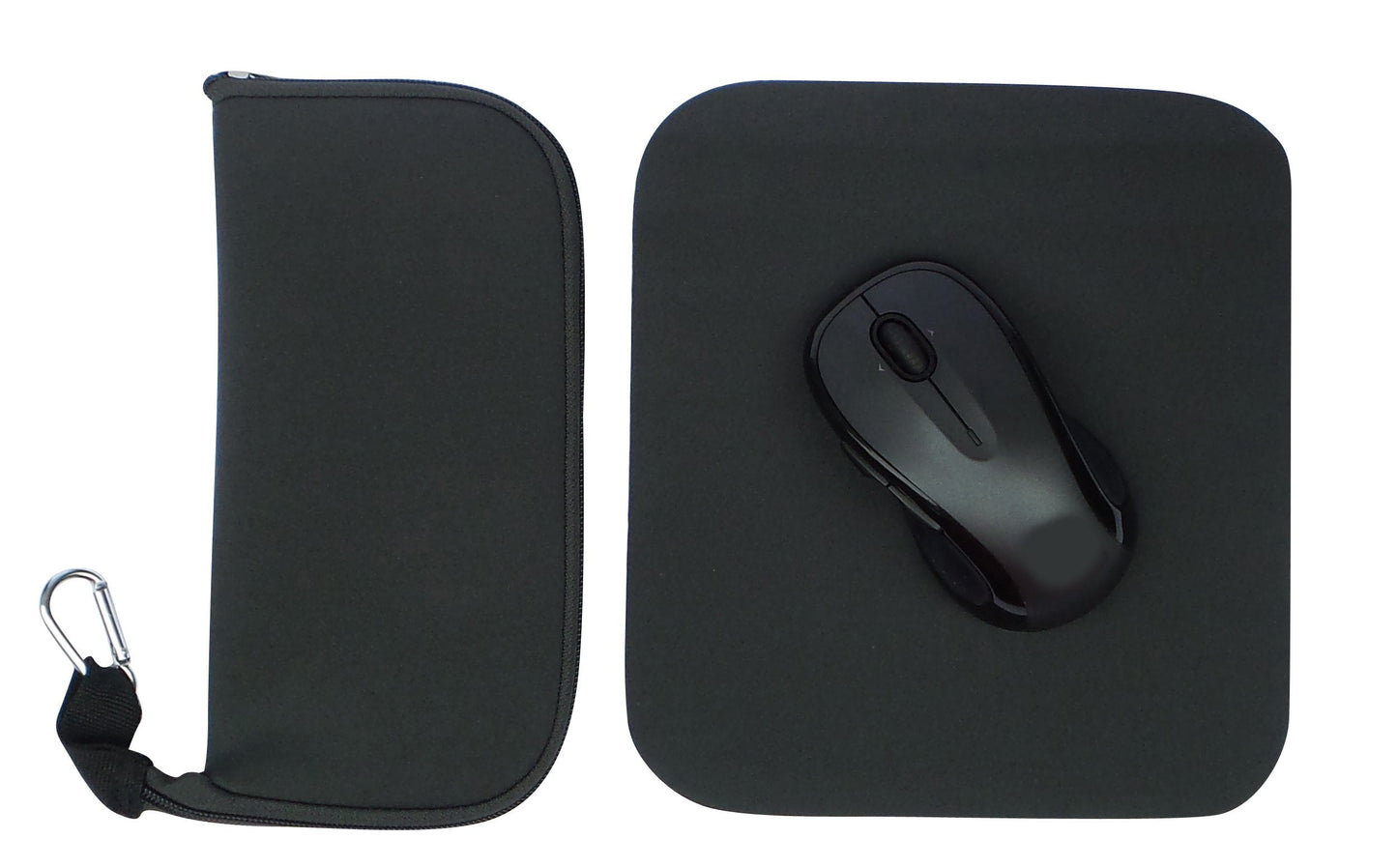 Travel Mouse Case Electronics Organizer Convertible Bag | Laptop Cord Cable Accessory Pouch with Extra Rolled Up Travel Mouse Pad | Pouch Unzips Flat Into Mouse Pad (Solid Black)