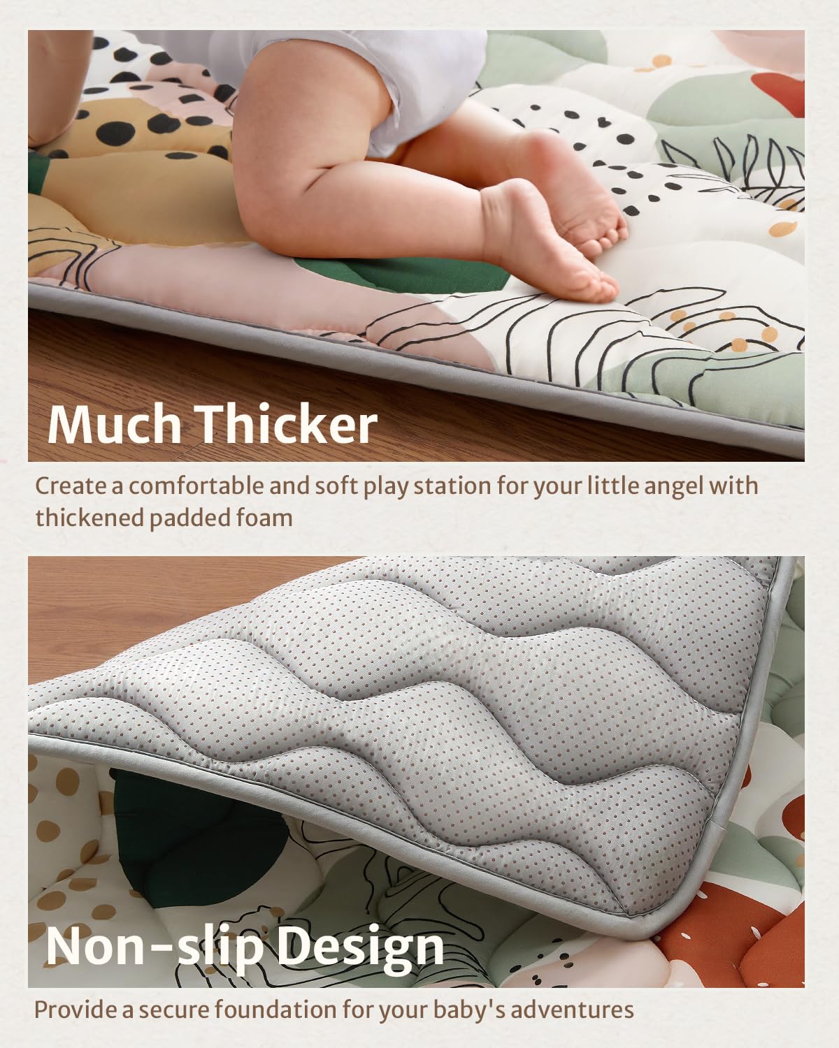 Blissful Diary Baby Play Mats for Floor, 71x59 Inch Thicker Foam Playmats for Babies and Toddlers, Soft Cushioning Baby Crawling Mat, Modern Abstract