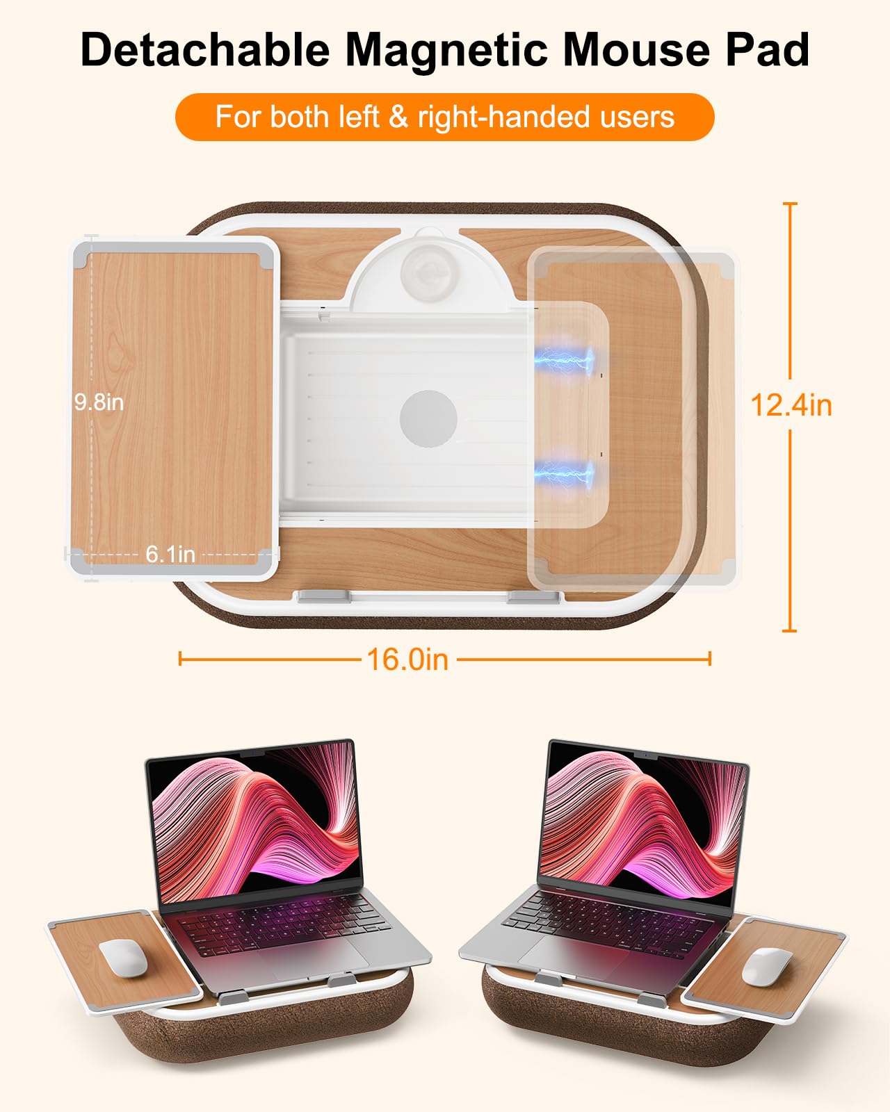 Nauttxon Lap Desk with Storage Cushion Washable - with Magnetic Mouse Pad, Scented Cotton Pads - Multi-Functional Lap Desk for Home Office Couch Bed -Fits Up to 15 Inch Laptop