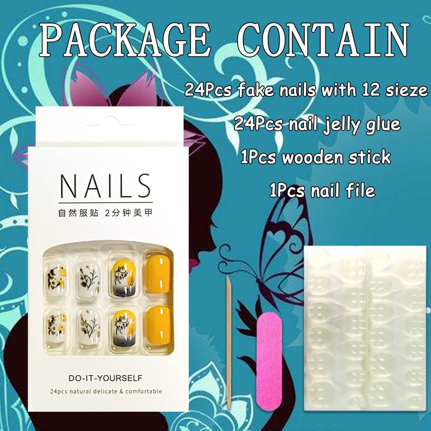 Thanksgiving Press On Short Acrylic Glossy Full Cover Nails with Maple Leaf Designs Artificial Autumn Leaves Glue on False Nails for Women Girls (W1478)