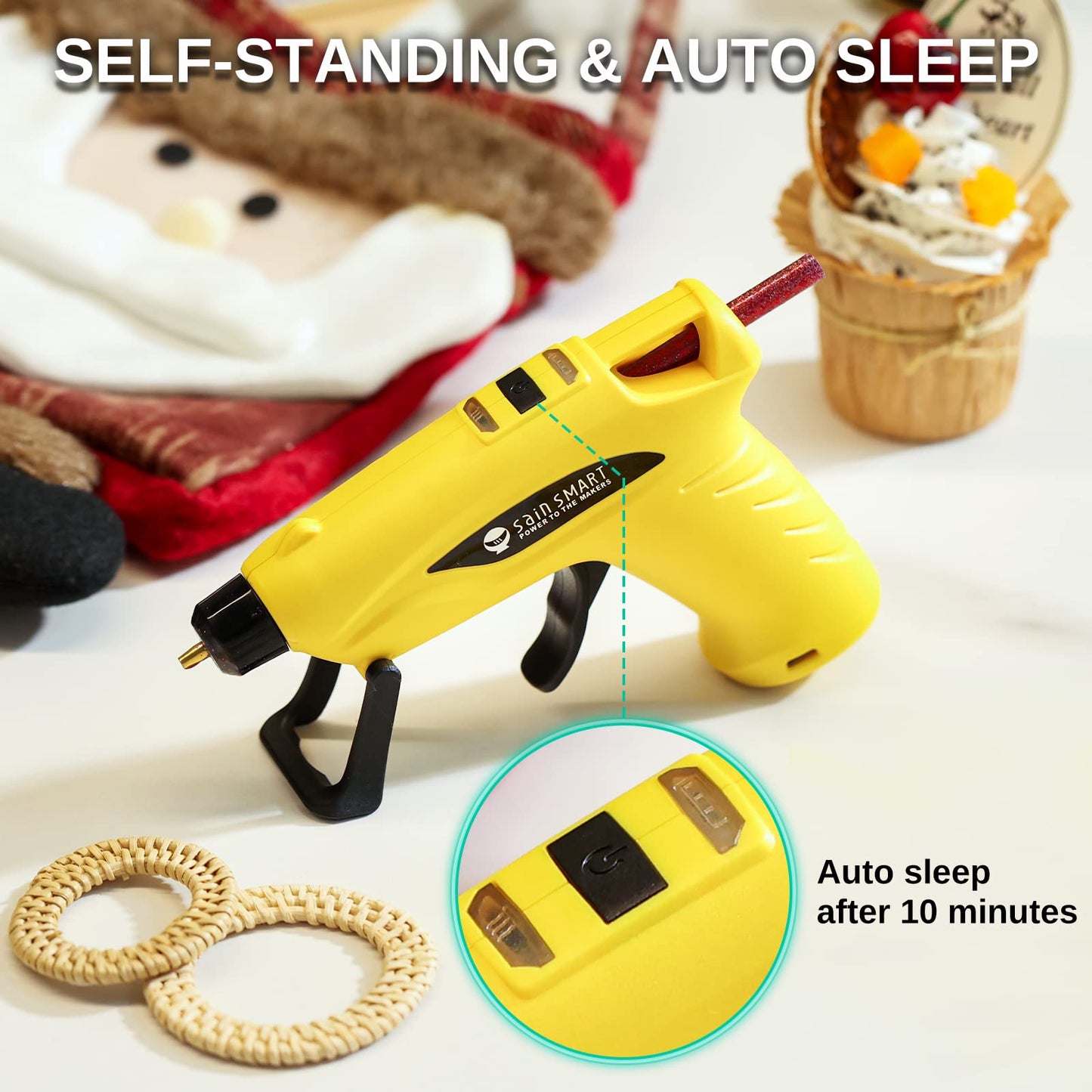 SainSmart Mini Cordless Hot Glue Gun with Anti-Drip Design and 20 Glue Sticks for Christmas Decorations, DIY, Creative Crafts & Arts, and Quick Repairs