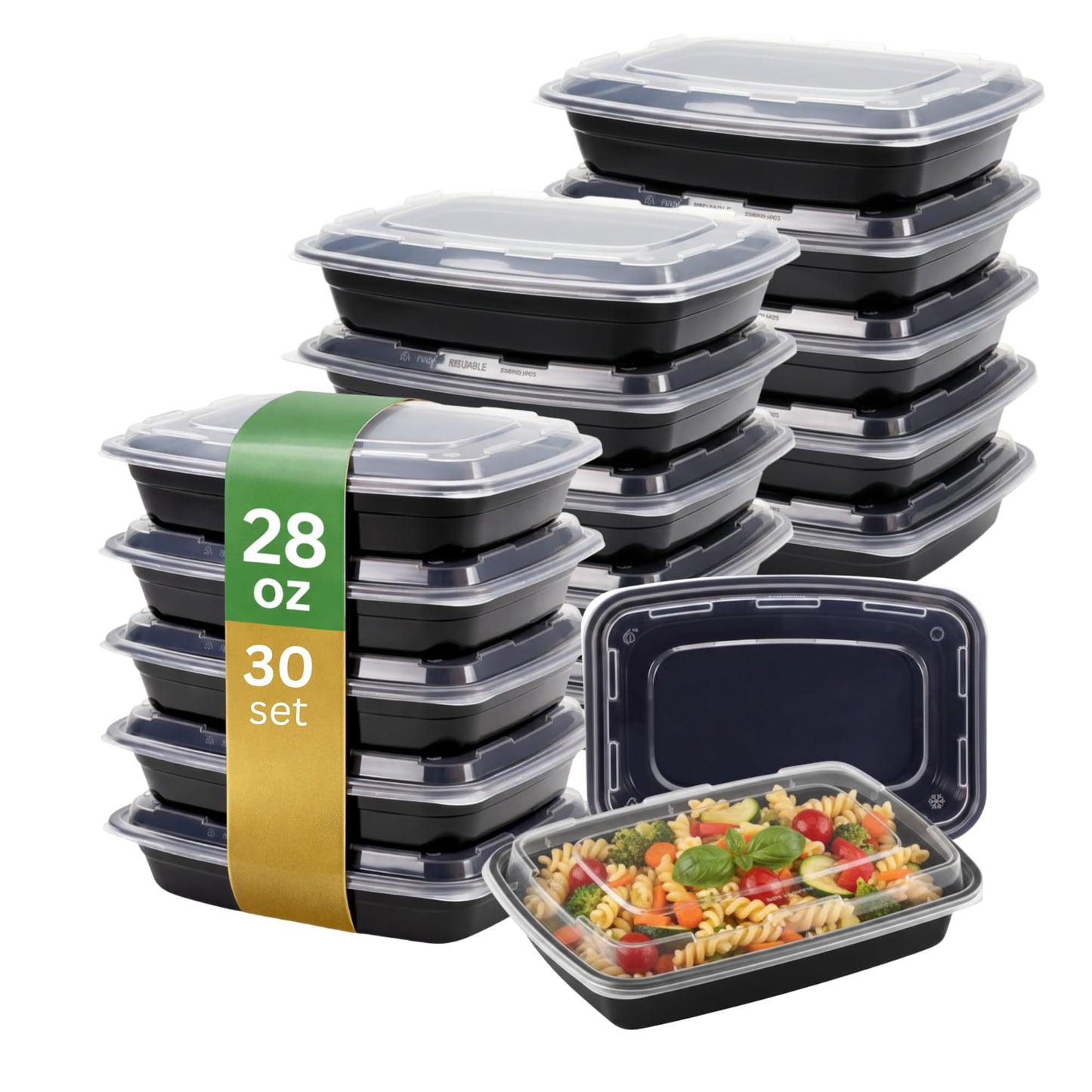 ProTakeOut Meal Prep Containers [30 Pack] Rectangular Food Storage Containers with Lids, Bento Box, BPA Free, Stackable, Microwave/Dishwasher/Freezer Safe To Go Food Containers for Meal Prep (28 oz)
