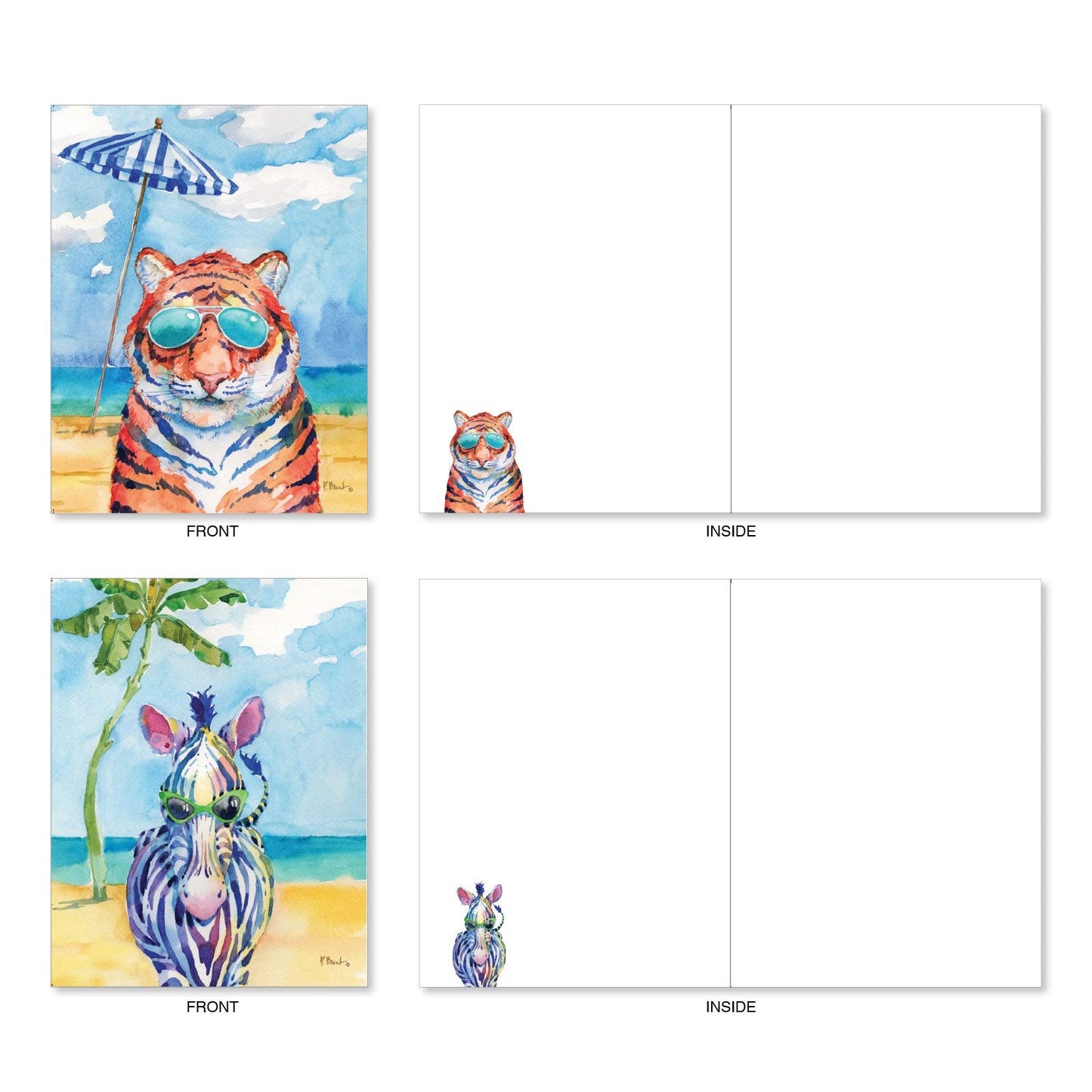 The Best Card Company - 20 Assorted Bulk Wildlife Whimsical Greeting Cards Boxed Set (4 x 5.12 Inch) Wildlife Variety Notecards for Kid (10 Designs, 2 Each) - Animal's Day Off AM6670OCB-B2x10