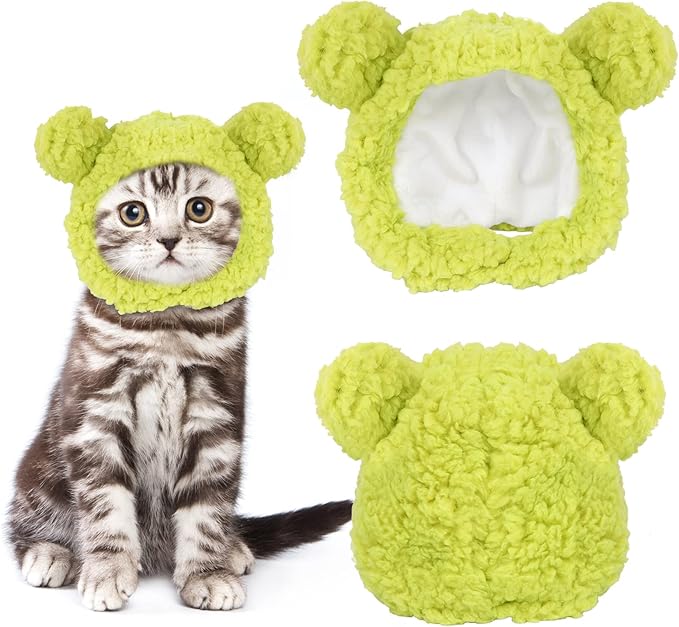JOICEE Cute Cat Costume Warm Bear Hat for Small Pets Adjustable Kitten Hat