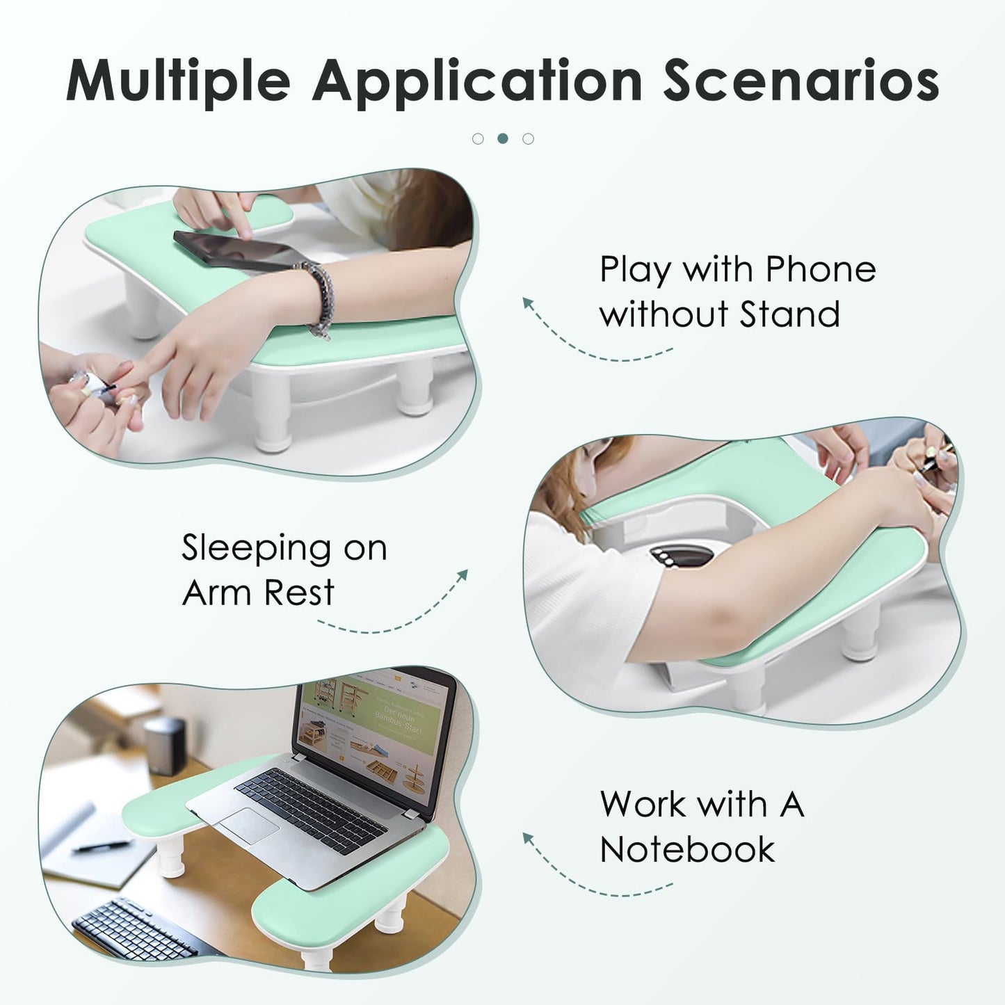 Manicure Arm Rest for Nails Tech: U-shaped Adjustable Nail Armrest - Mint Green PU Leather Hand Stand Rest for Manicurists