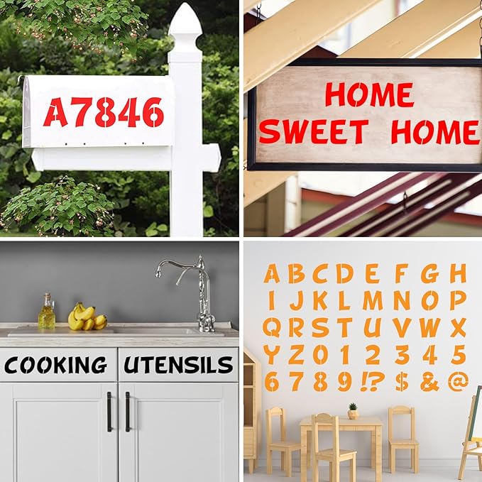 BAMIDELE 1 Inch Letter and Number Stencils, 40 Pcs Reusable Plastic Alphabet Spray Paint Stencils for Painting on Wood, Wall, Fabric, Rock, Chalkboard, Door Porch, Signage, DIY Craft Decoration