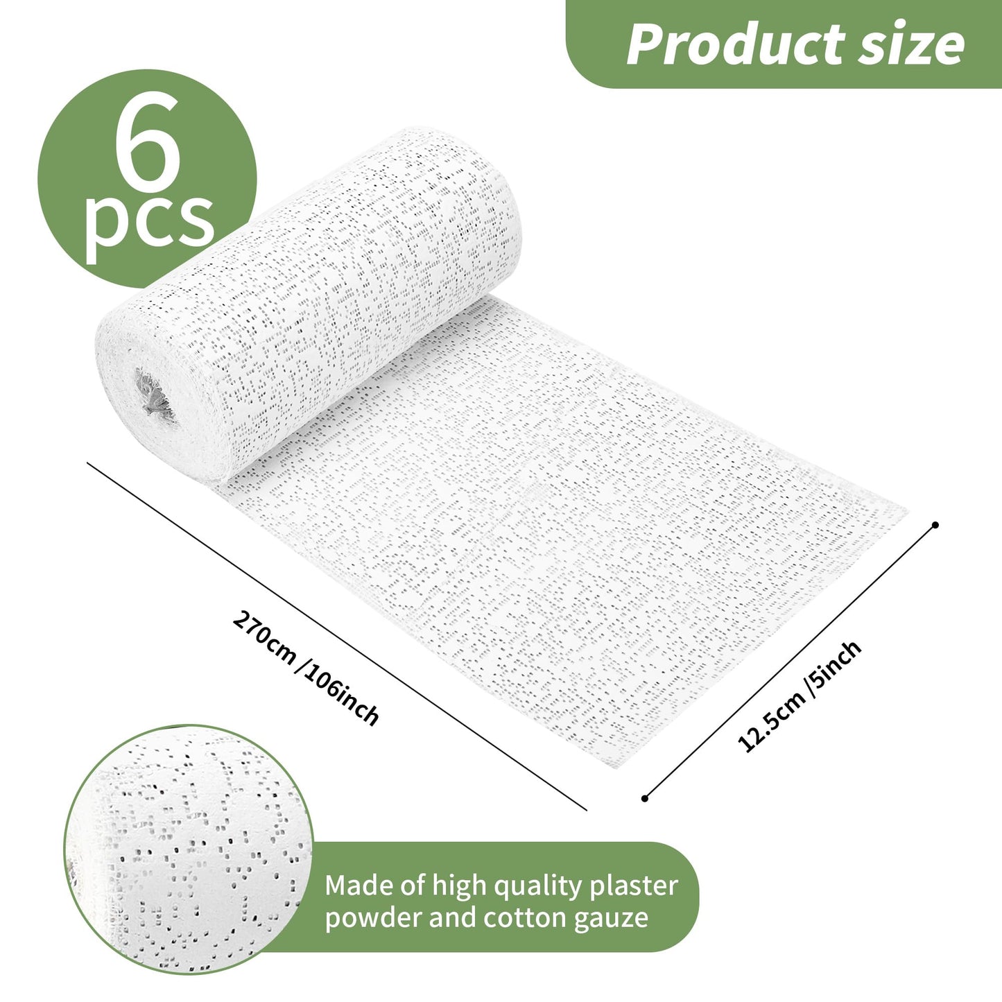 TCAIRG 6 Pack Plaster Cloth Rolls for Belly Casting, Sculptures, Masks – Art Gauze Bandage Strips for Craft Molds (5 in x 106 in Each)