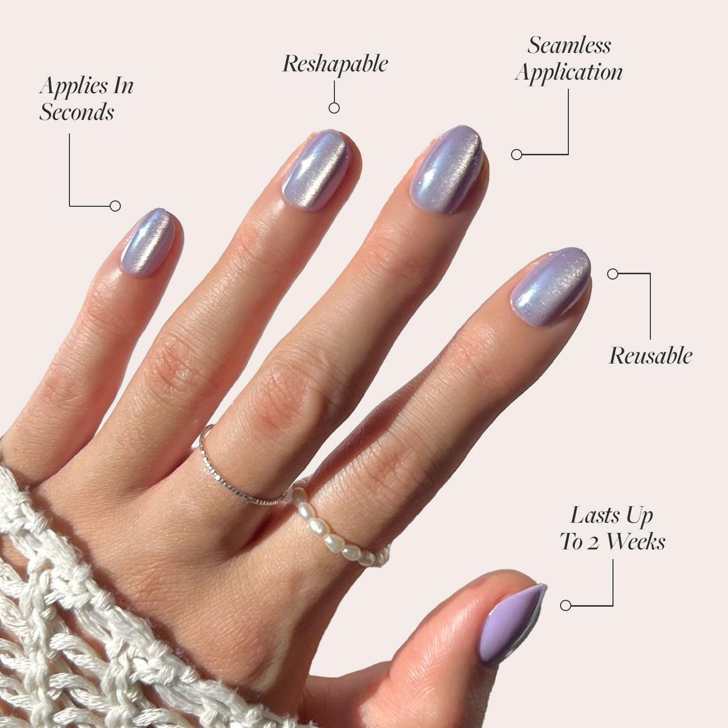 Glamnetic Press On Nails - Mermaid's Tail | Short Oval Purple Cat Eye Fake Nails with a Velvet Finish, Salon Quality Summer Nails | 15 Sizes - 30 Nail Kit with Glue