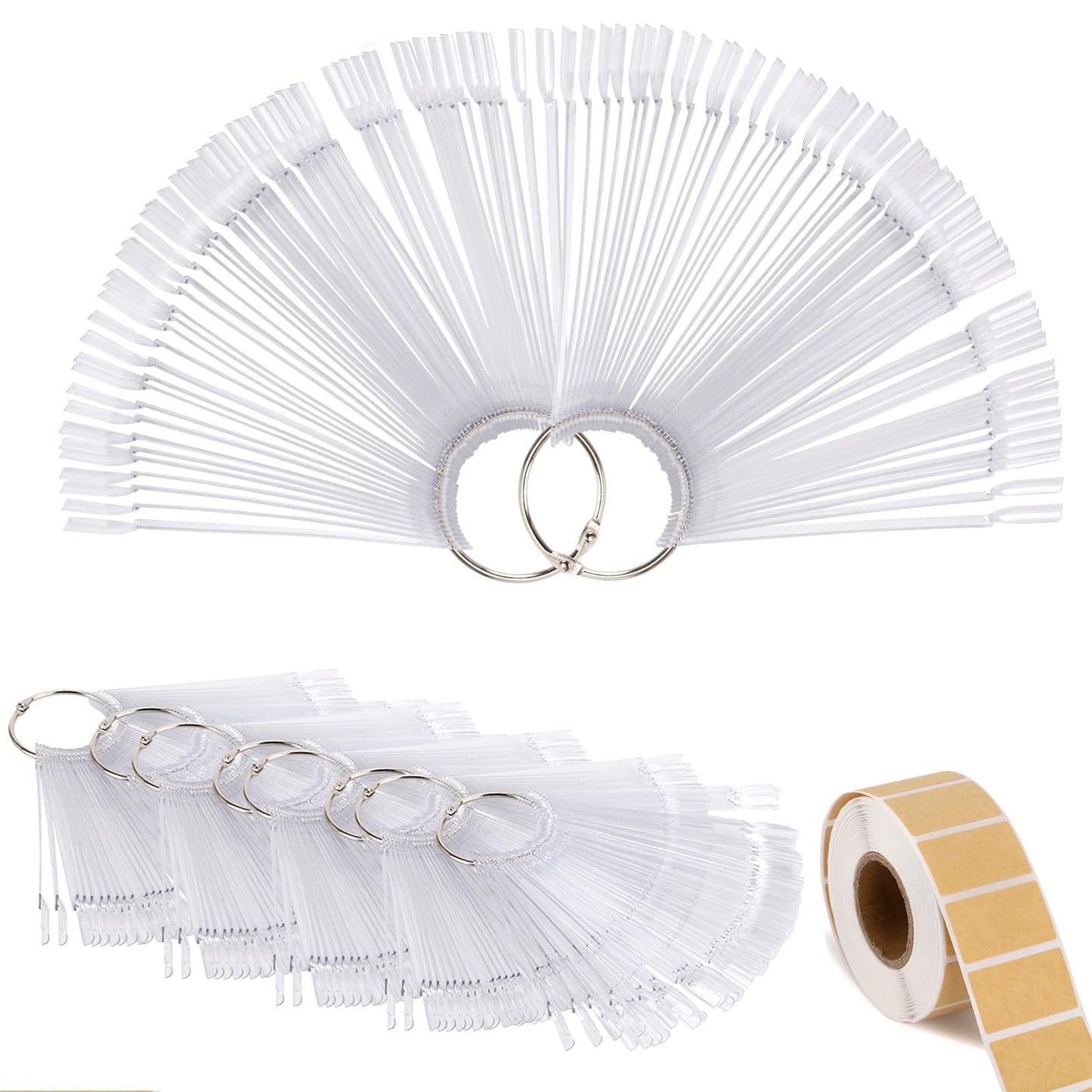 400Pcs Nail Swatch Sticks with Ring and Label Sticker，Fan-Shaped Nail Polish Swatch Stick for Nail Practice Color Display，Clear