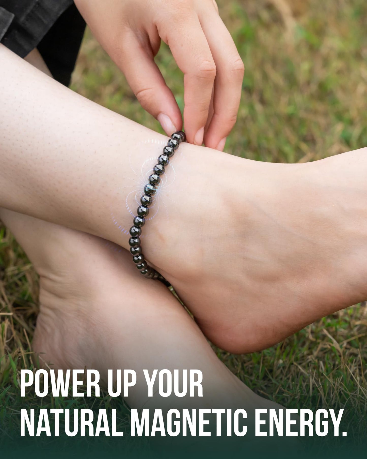 MagnetRX Hematite Magnetic Anklet Ultra Strength Hematite Stones Elegant Black Beaded Anklets for Women and Men (6mm Round Beads)