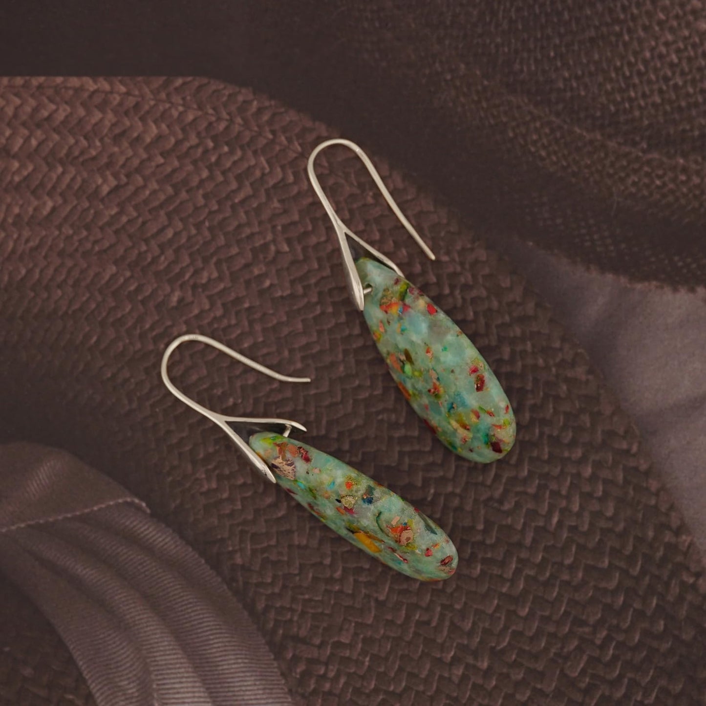 Natural Healing Stone Fishhoop Dangle Drop Earrings Statement Gold silver earrings (Cyan-Silver Hook)