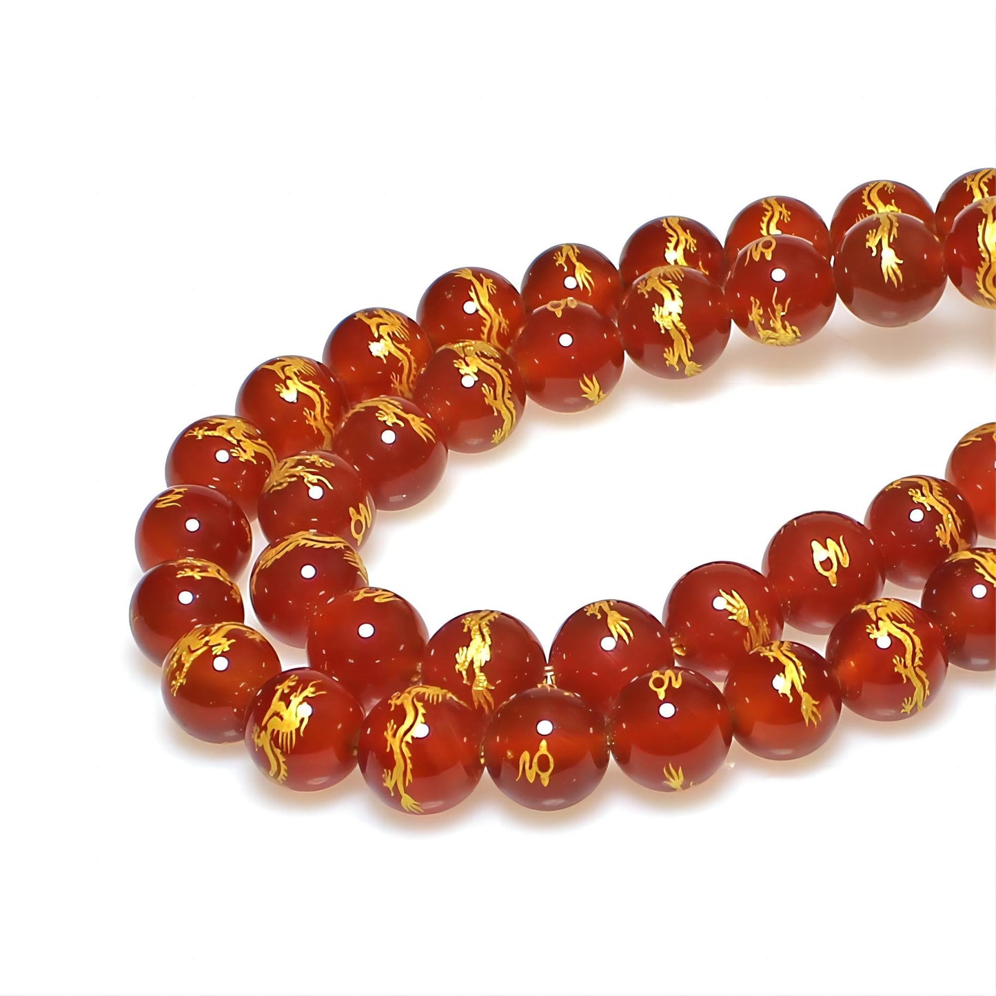 MJDCB Natural Stone Beads 8mm 43pcs Round Red Agate Carved Dragon Loose Gemstone Bead Charms for Jewelry Making Bracelet Necklace Earring Pendant