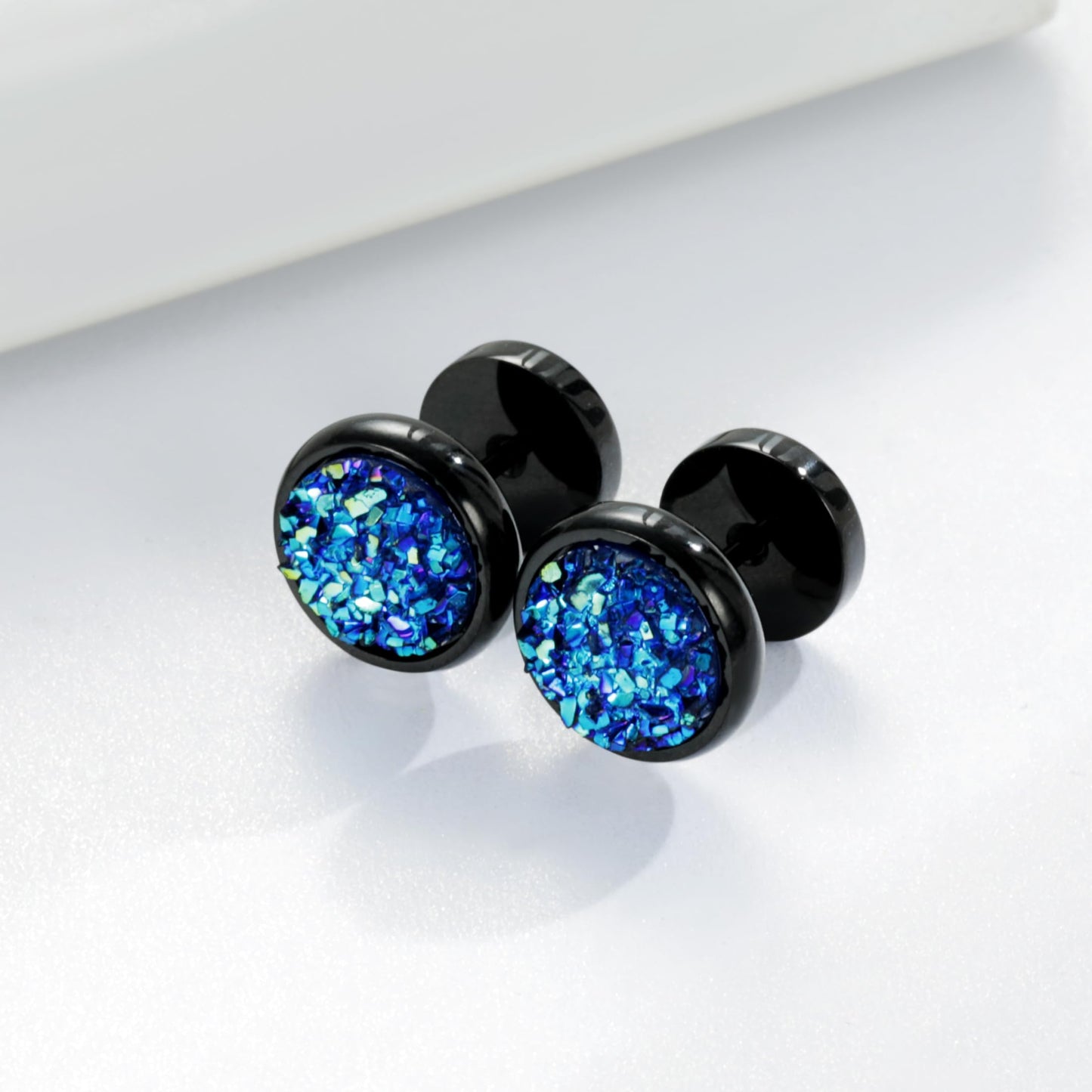 Druzy Glitter Cheater Titanium Earrings Screw Flat Back Earrings Studs Hypoallergenic for Sensitive Ears, Titanium, sand glitter