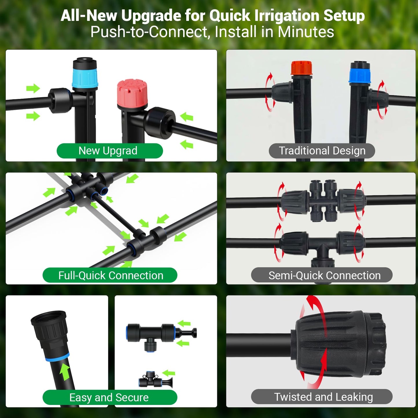 Drip Irrigation System for Garden, 2026 Upgraded Automatic Plant Watering Kit with Quick Connect PE Tubing, 30 Water-Saving Adjustable Drip Emitters for Yard, Lawn, Raised Bed & Greenhouse (100FT)
