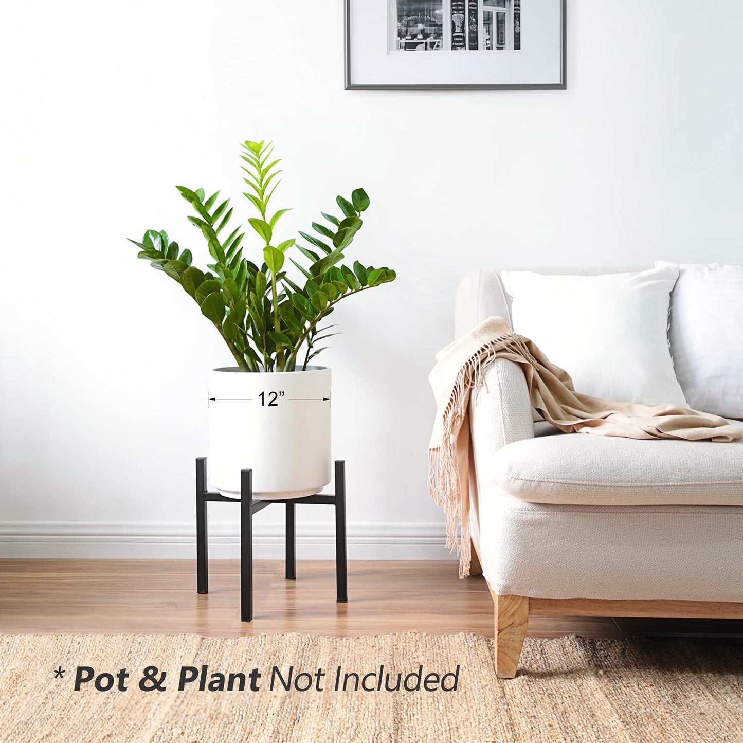 Mkono Mid Century Modern Tall Metal Indoor Plant Stand - Fits Up to 12 Inch Planter, Black
