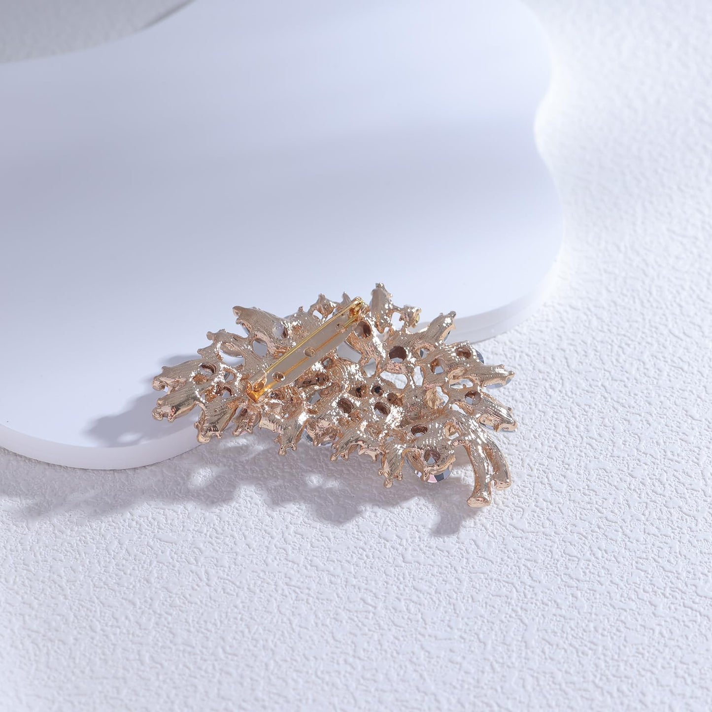 LAXPICOL Vintage Clear Austrian Crystal Flower Leaf Bouquet Clusters Large Big Brooch Pin For Women Wedding Jewelry Gold Tone