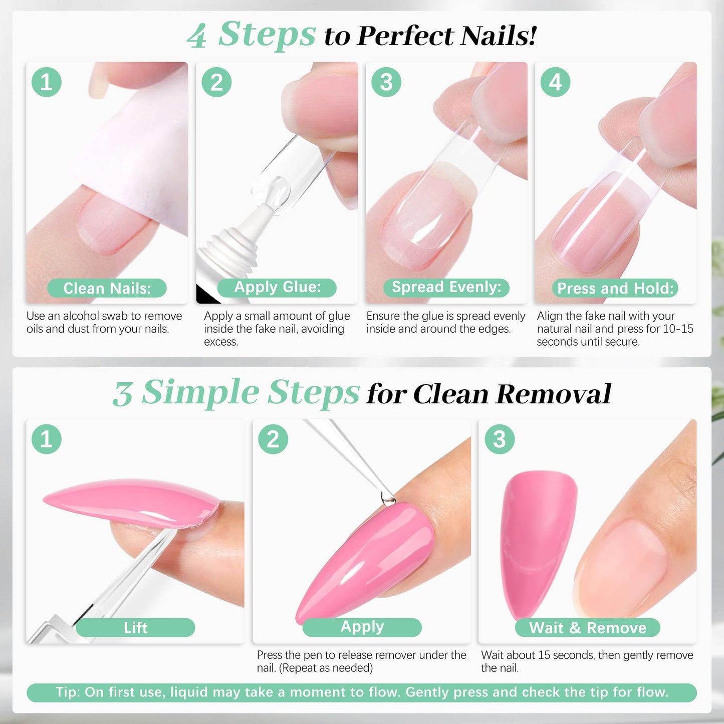 Leykosh Nail Glue for Press Ons 10g & 2*5ml Nail Glue Remover Pens, 10s Quick Dry Semi Solid Glue on Nails No Lamp Needed, 28+ Days Strong Hold, Damage Free Easy Off, Not for Gel Polish or UV Curing