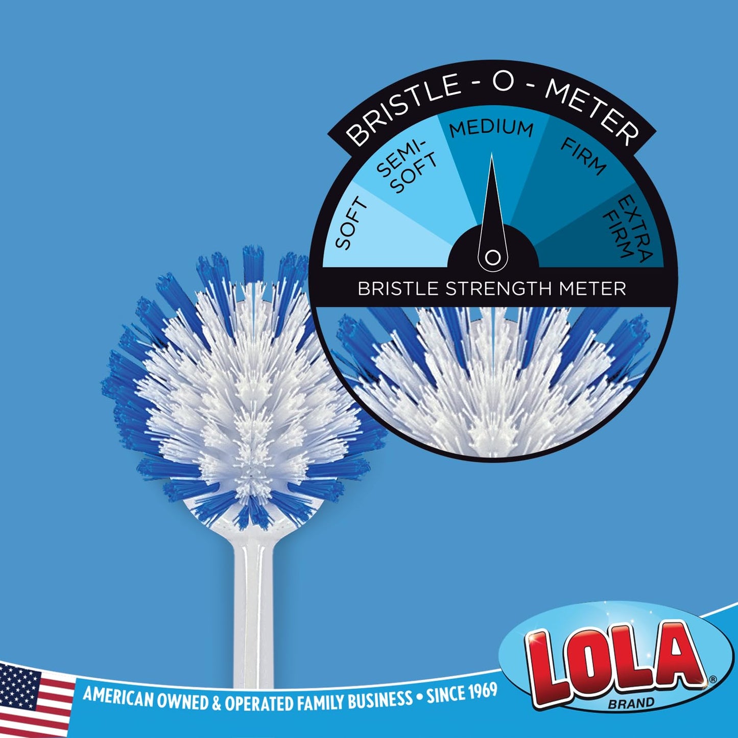 Dish Brush Scrubber for Kitchen, 2 Pack, by LOLA, Has Stiff Bristles & Food Scraper, Comfort No-Slip Grip Handle, Safe for Non-Stick & Coated Cookware