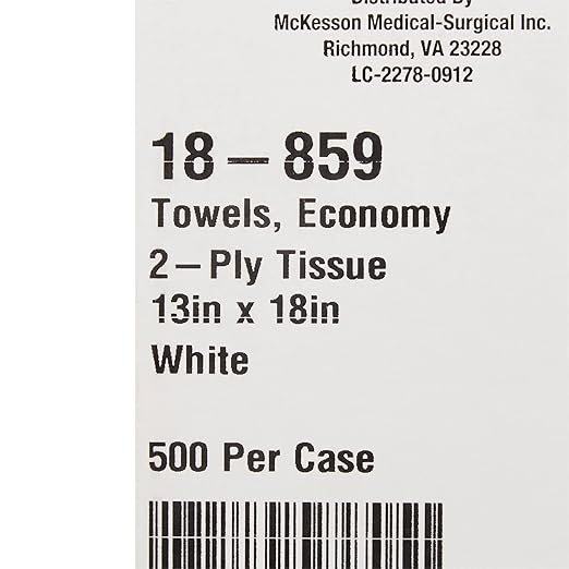 McKesson Disposable Towels [Pack of 500] for Dental Bibs, Nails, Tattoo, Dentist, Medical - 13 x 18 in, 2-Ply Tissue, Waffle Embossed, White