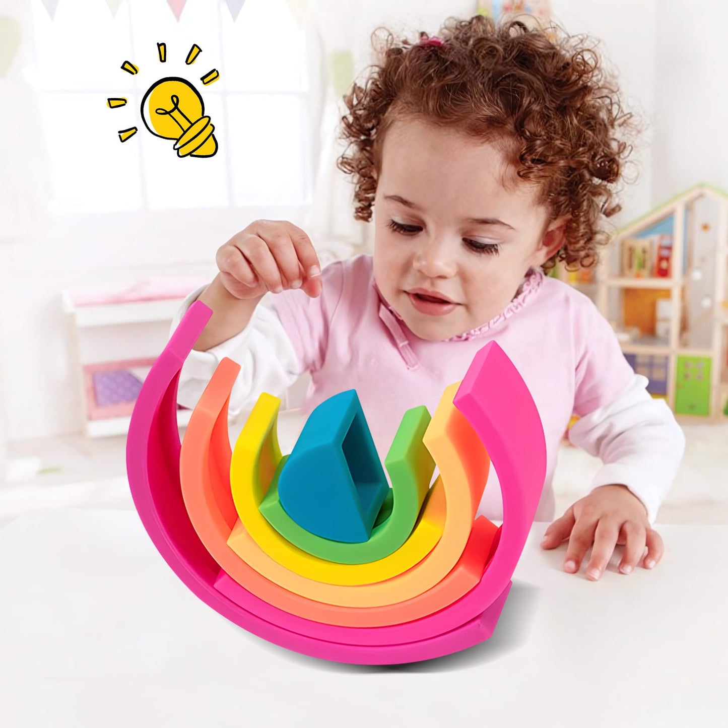 ROHSCE Silicone Rainbow Stacker 7PCS + Montessori Ball Drop Toy, Soft Nesting Blocks Sensory Stacking Toys, 2-in-1 Educational Set for Creative Play & Learning, Babies & Toddlers