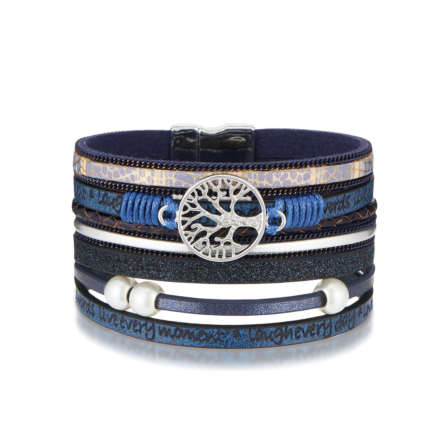 QIUTIMIY Leather Bracelets for Women Trendy Boho Cuff Bracelet Layered Bangle with Clasp Hand Wrist Jewelry Western(Style 5-Navy)