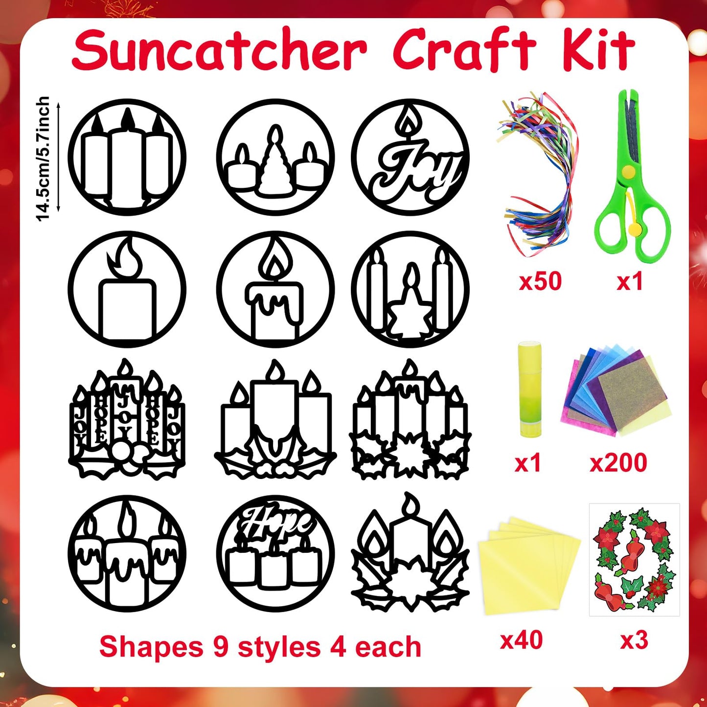 EggSun 36 Sets Christmas Wreath Suncatchers Craft Kit Ornaments Stained Glass Window Arts and Crafts Kit for Classroom Holiday Birthday Projects Home Party Favors Decorations
