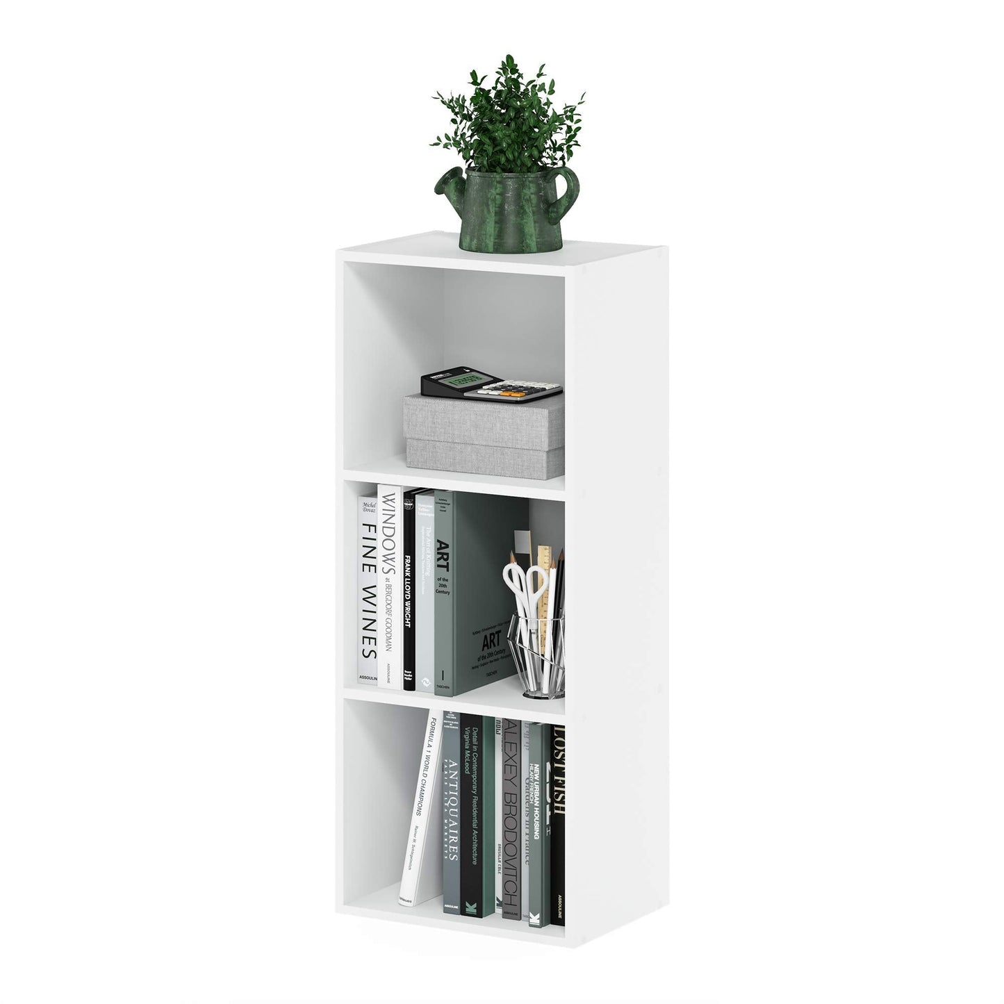 Furinno LUDER Book Shelf, 3-Cube Bookshelf, Bookcase with Open Shelves, 9.3 x 12 x 31.5, Easy Assembly, for Living Room, Bedroom, Home Office, White