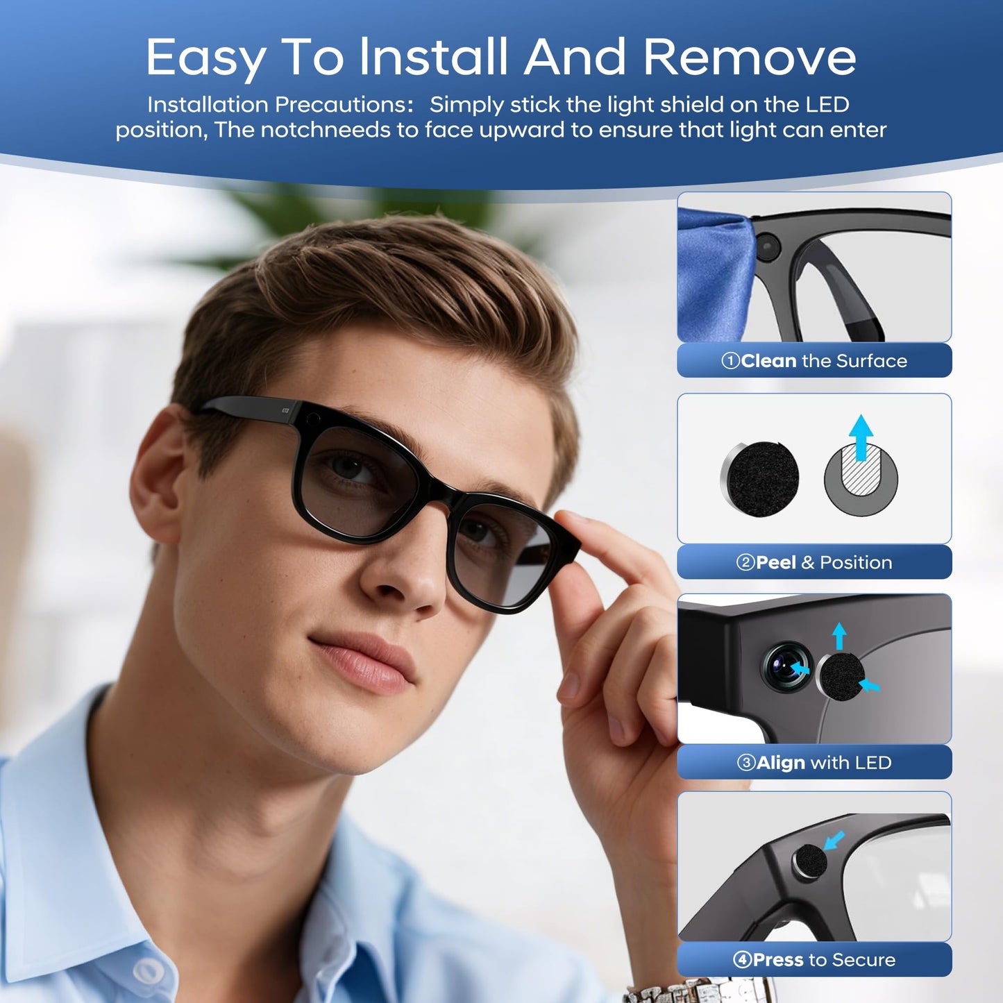 Precision LED Light Protect Stickers for Ray-Ban Meta Wayfarer, Skyler & Headliner (Gen 2) & Oakley Meta HSTN Smart Glasses Accessories, Removable Low-Tack Decorative Camera Light Covers Clear