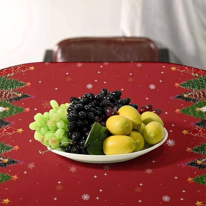 YCness Christmas Tablecloth Christmas Trees Snowflake Colorful White Black Green Red Table Cover Washable Seasonal Table Decor for Party Picnic Dinner 60x120 Inch Rectangle