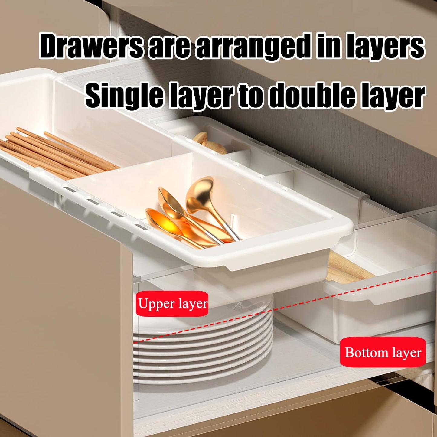 YOOUSOO Expandable Drawer Organizer, 2 PCS Adjustable Drawer Organizer Trays, Drawer Dividers Organizers and Storage For Office Supplies, Pens, Makeup,Utensils, Tools, Flatware and Junks, White
