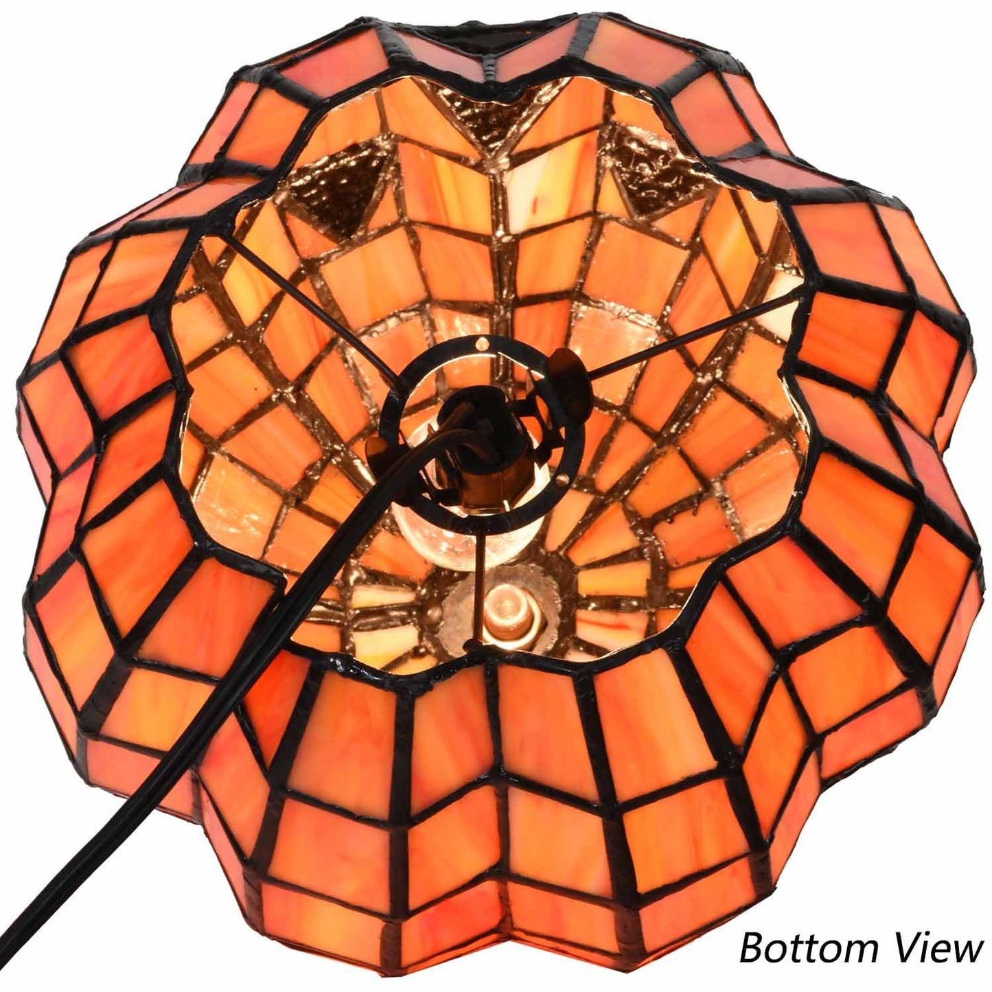 Bieye L10927 Carved Pumpkin Tiffany Style Stained Glass Accent Table Lamp for Halloween Decor