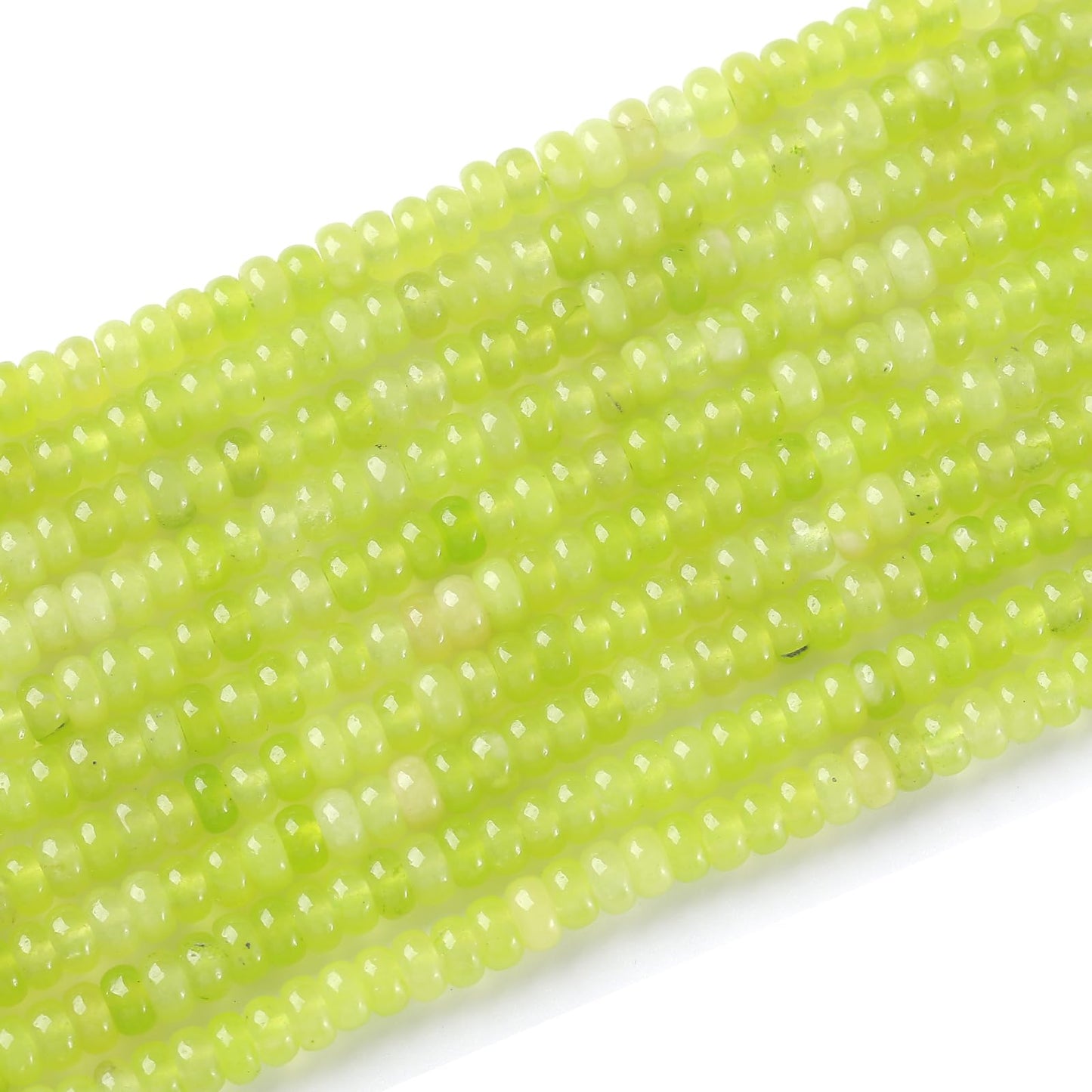 150PCS 2x4mm Natural Lemon Green Jades Stone Rondelle Beads Abacus Disk Stone Beads Round Loose Spacer Gemstone for DIY Bracelet Necklace Jewelry Making