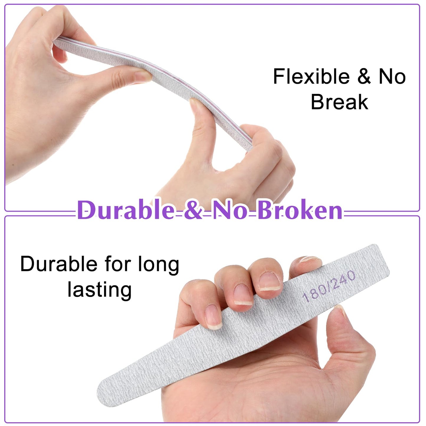 100 Pcs Nail File Set, Emery Board Nail Files for Natural Nails 180/240 Grit Nails Double Sided File Shaping Fingernail Filers Manicure Tools, Reusable