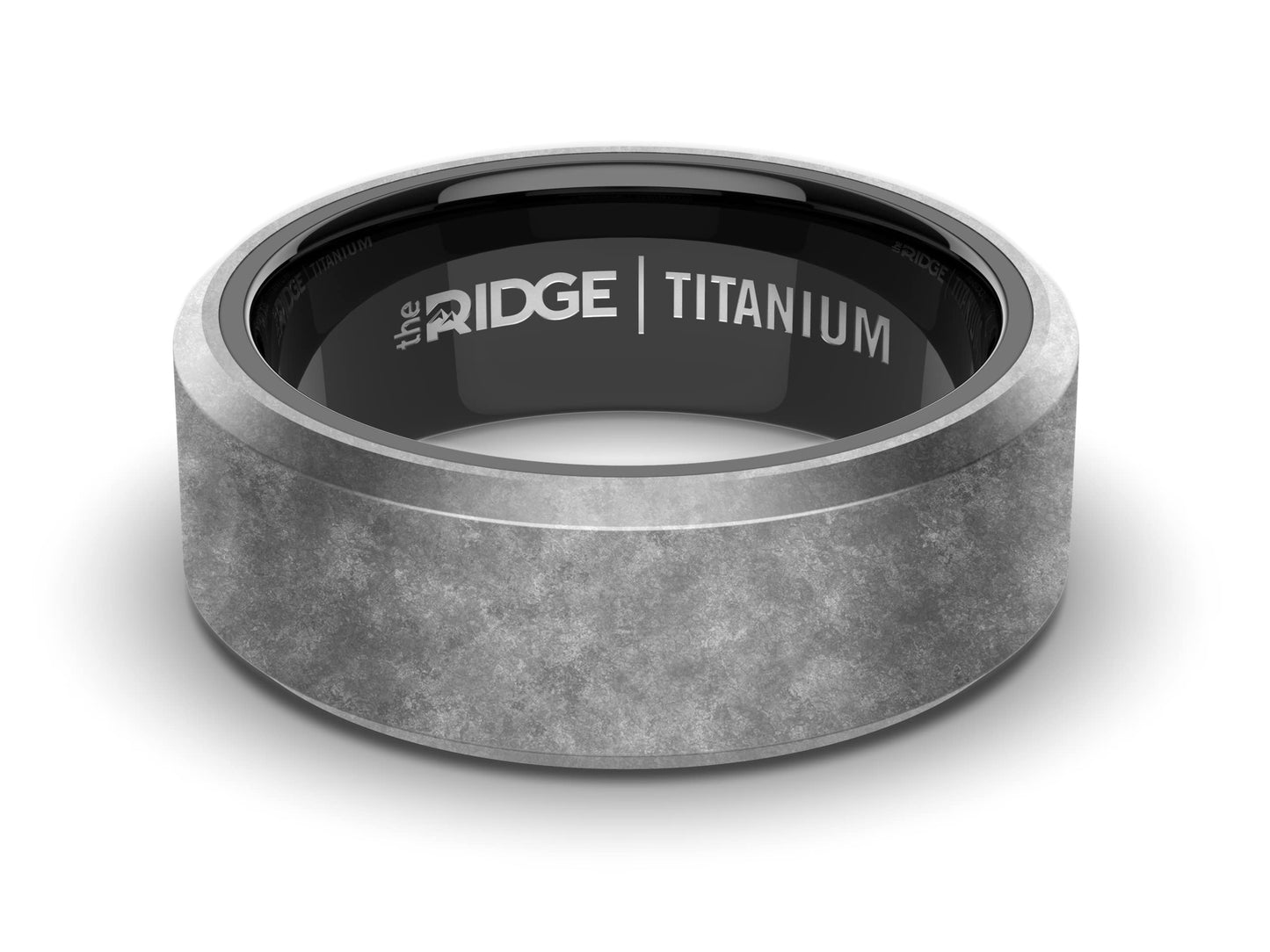 The Ridge Stonewashed Titanium Beveled Ring Comfort Fit Wedding Band - 7