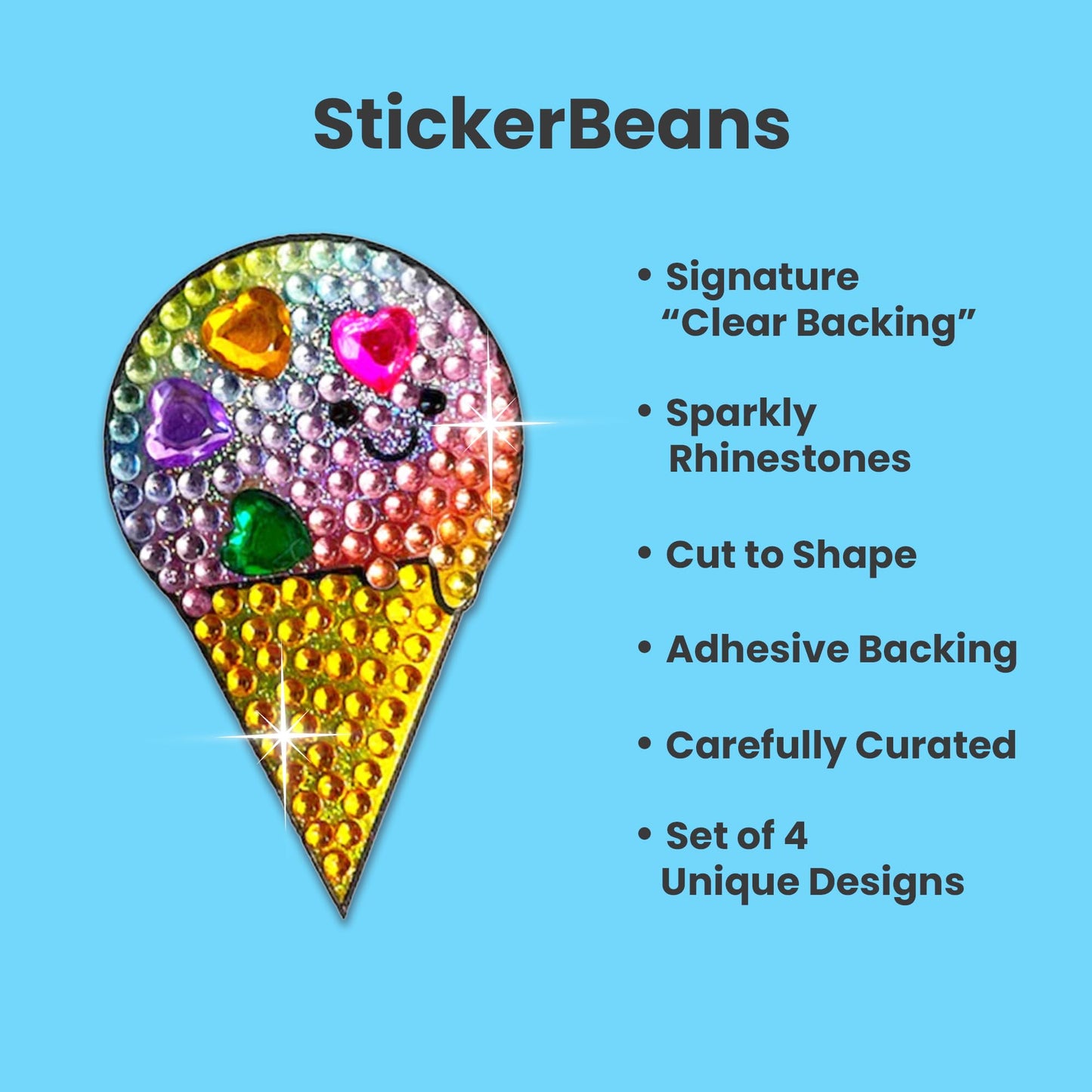 StickerBeans® Rhinestone Stickers – Care Bears 2 Sticker Pack, 2” x 2” Each, Unique Sparkly Cut-to-Shape for Collecting, Trading, Decorating Laptops, Phone Cases, Scrapbooks