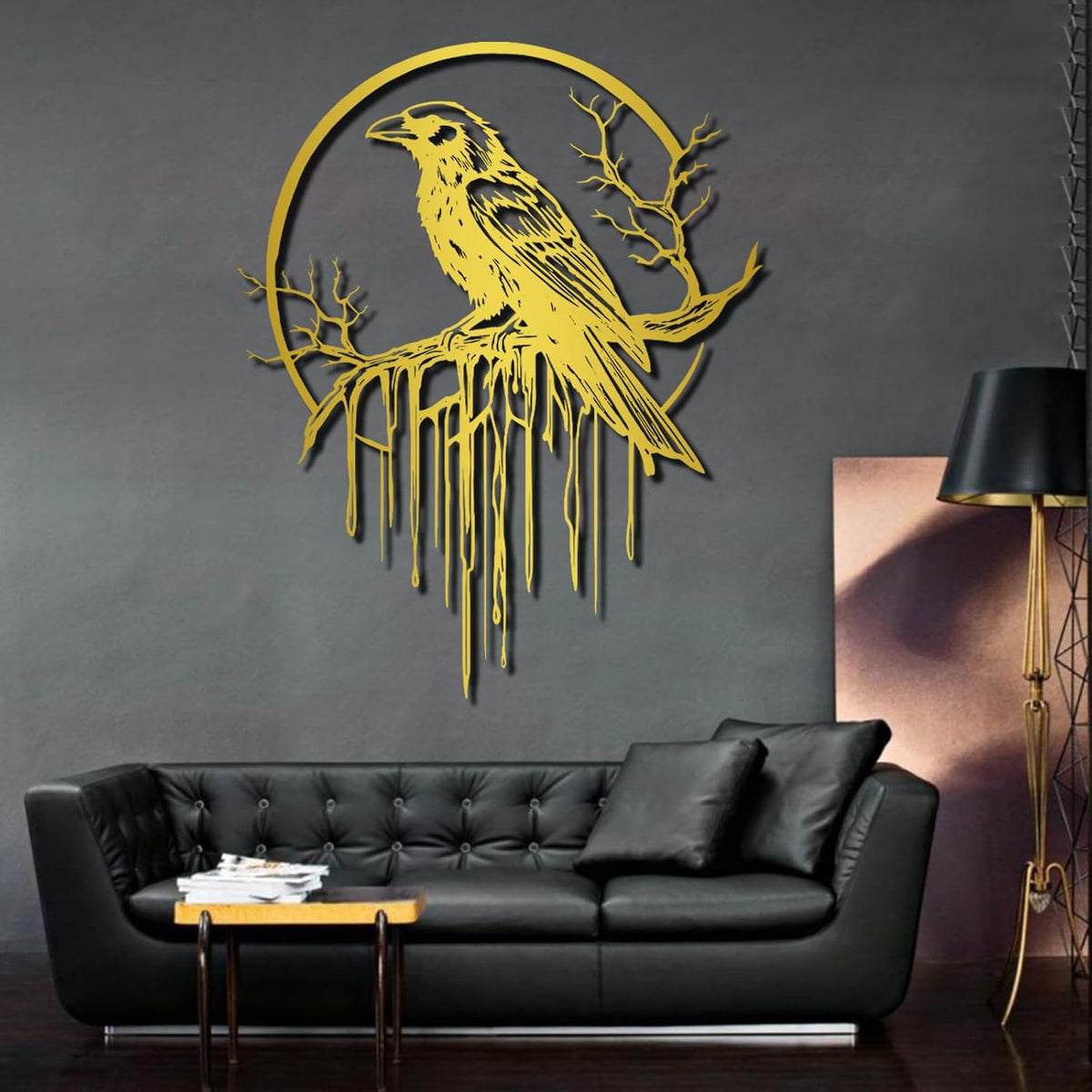 Crow Metal Wall Decor, Raven Wall Art, Large Gothic Raven Decor Hangings, Bird Wall Decor, Metal Tree Branch Decor, Ravens Sign, Raven Art for Living Room (Black, 19"x15" | 47x38cm, metal wall art)