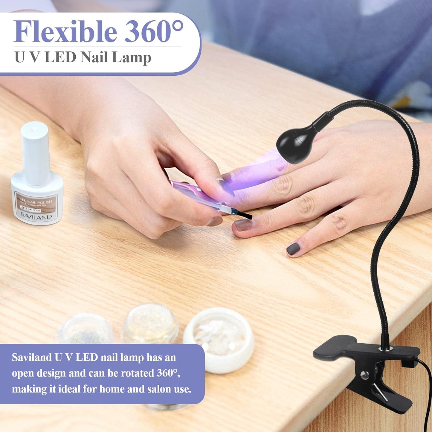 SAVILAND U V LED Nail Lamp – Mini Led Nail Lamp Gel Lamp for Nails with Securing Clip Rotatable Led Light for Nails for Curing Gel Polish U V Nail Gels Manicure Home DIY, Black