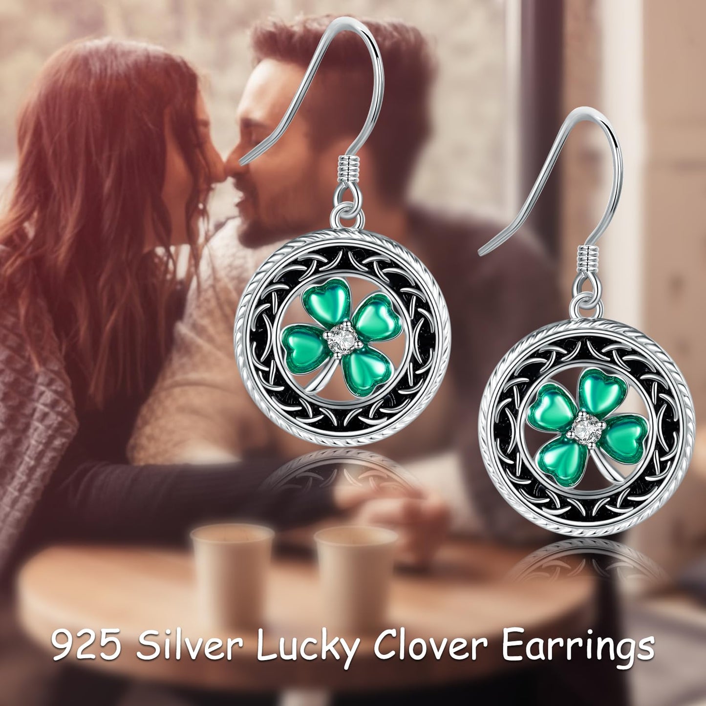 POPLYKE Shamrock Earrings for Women 925 Sterling Silver Four Leaf Clover Earrings St Patrick's Day Earrings Lucky Gifts