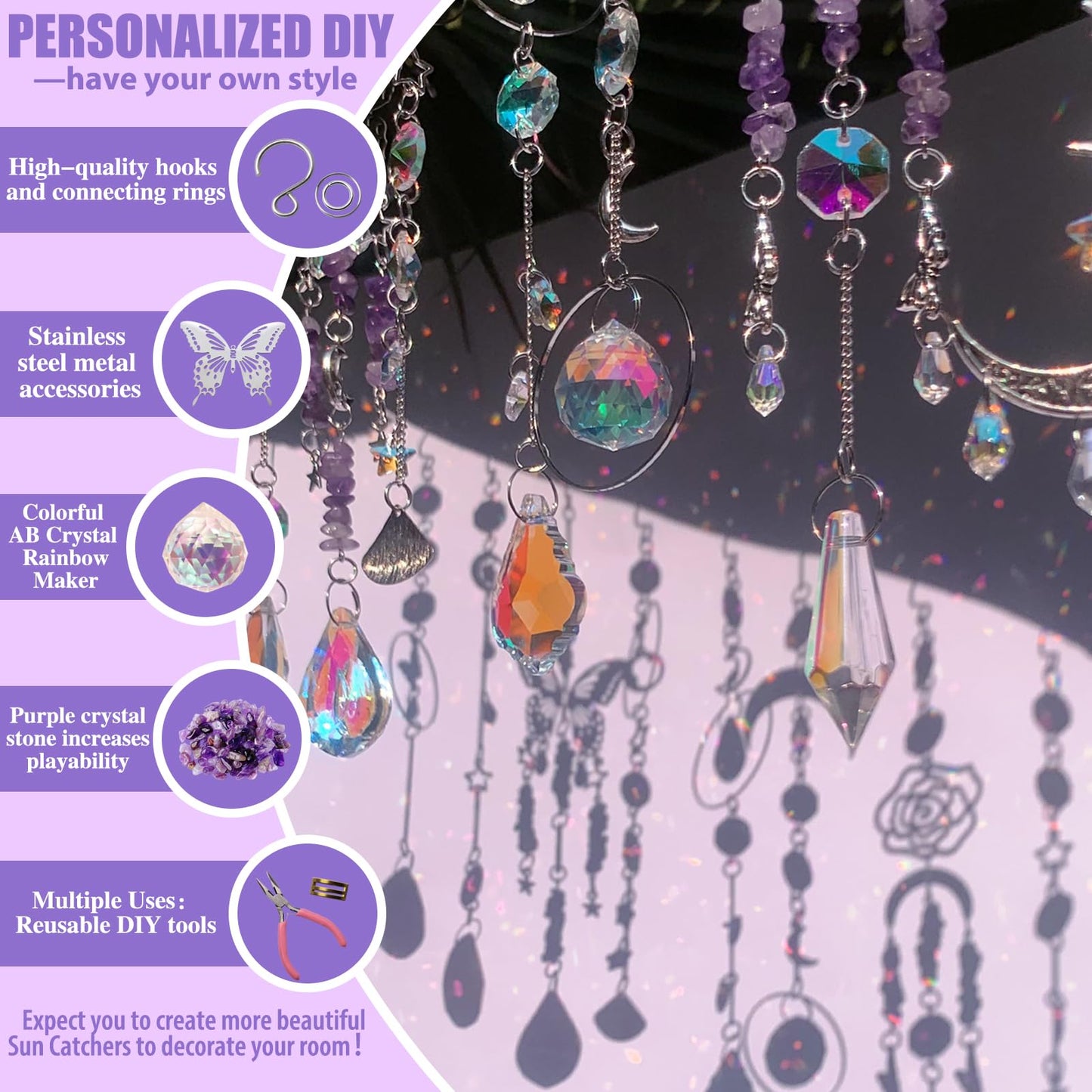 DIY Suncatcher Kit 400pcs Sun Catchers Making Kit Supplies Art and Crafts for Adults With Tutorial Hanging Prism Sun Catcher with Crystals for Window Home Garden Festival Decor Gifts (Butterfly)